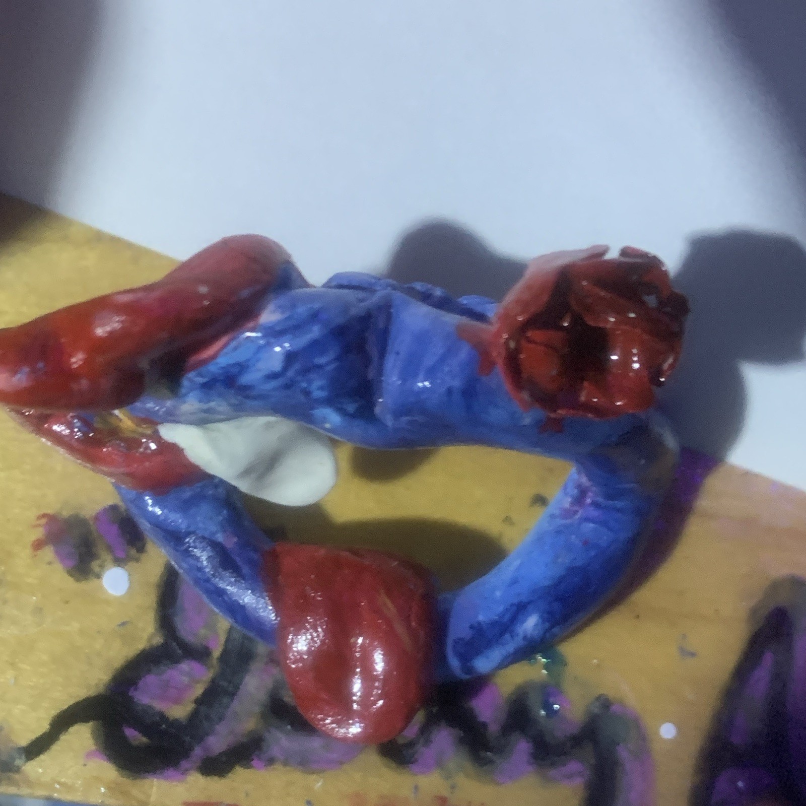 Hand Painted Abstract Clay Sculpture, Blue Red White Abstract Art Decor