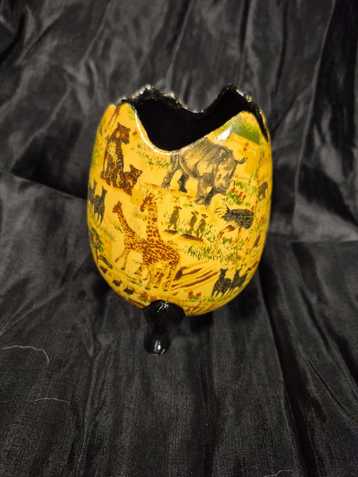 VTG Formalities Baum Bros Safari Animal Print Ostrich Egg, Footed Vase 5.5″ H