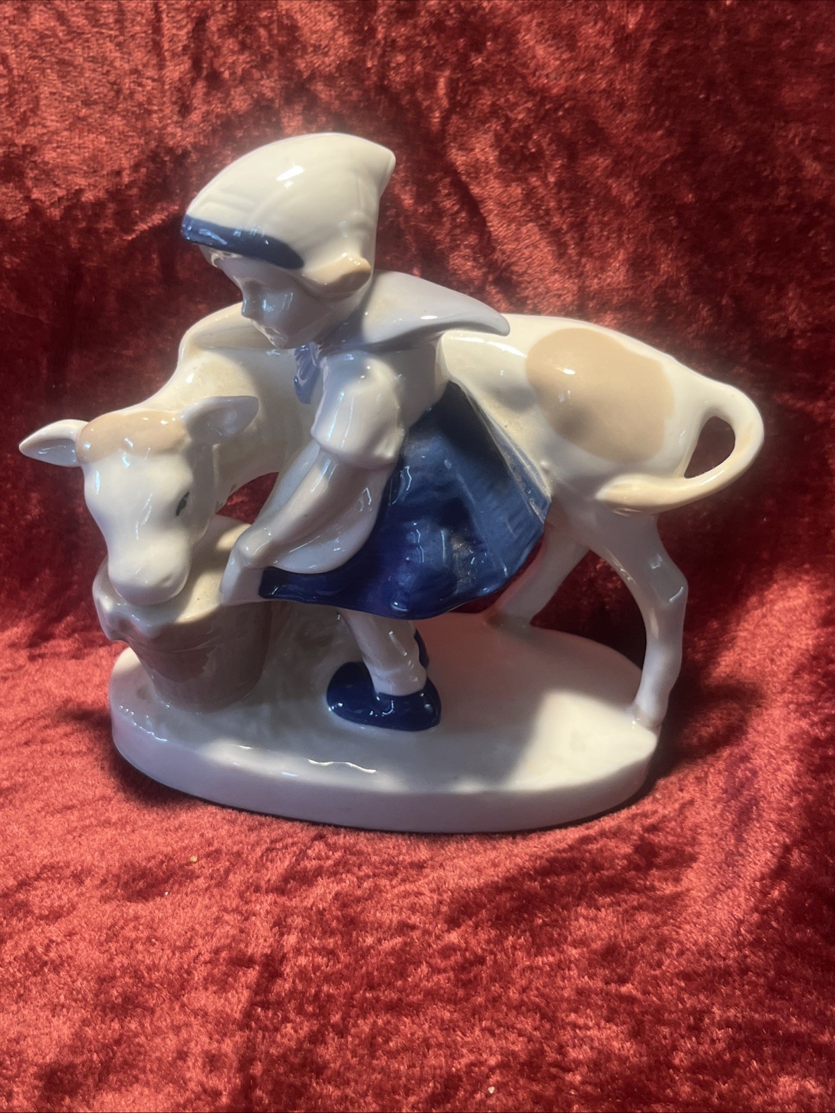 antique porcelain “Girl feeding calf ” Marked 1859