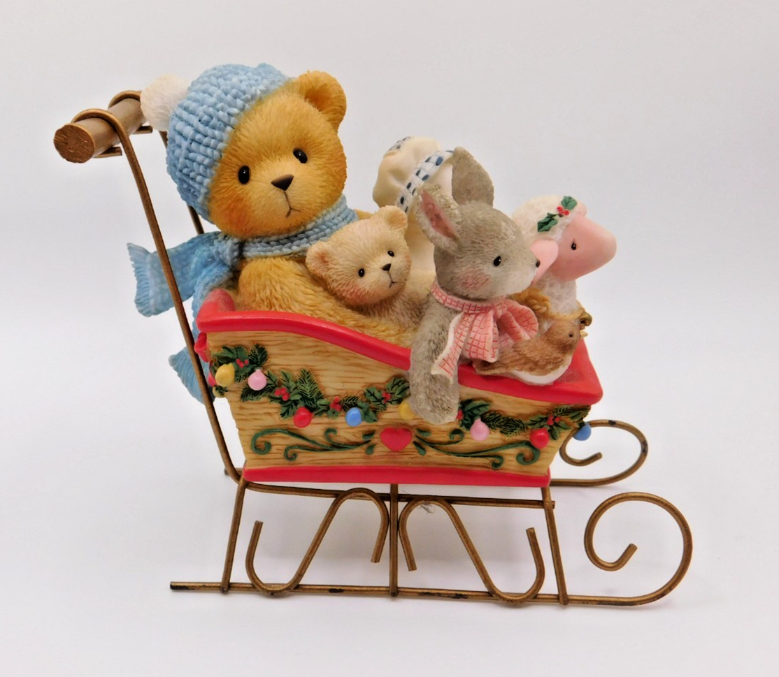 Cherished Teddies Figurines – 1997 Christmas Sleigh Bear and Friends – Vintage