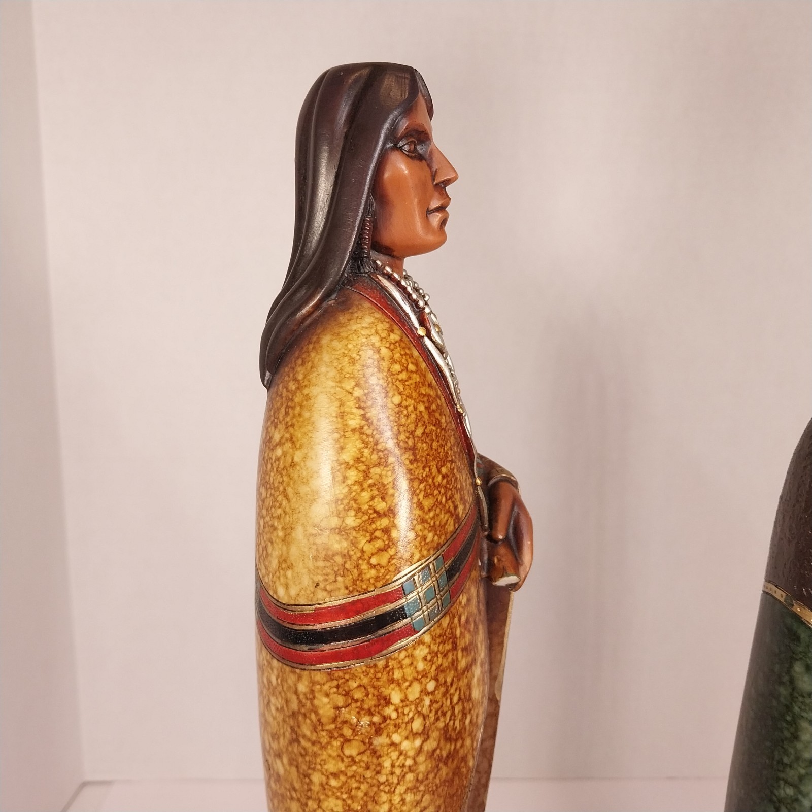 Pair Large 18″ Tall Native American Couple Figures Man & Woman Statues Navajo(?)