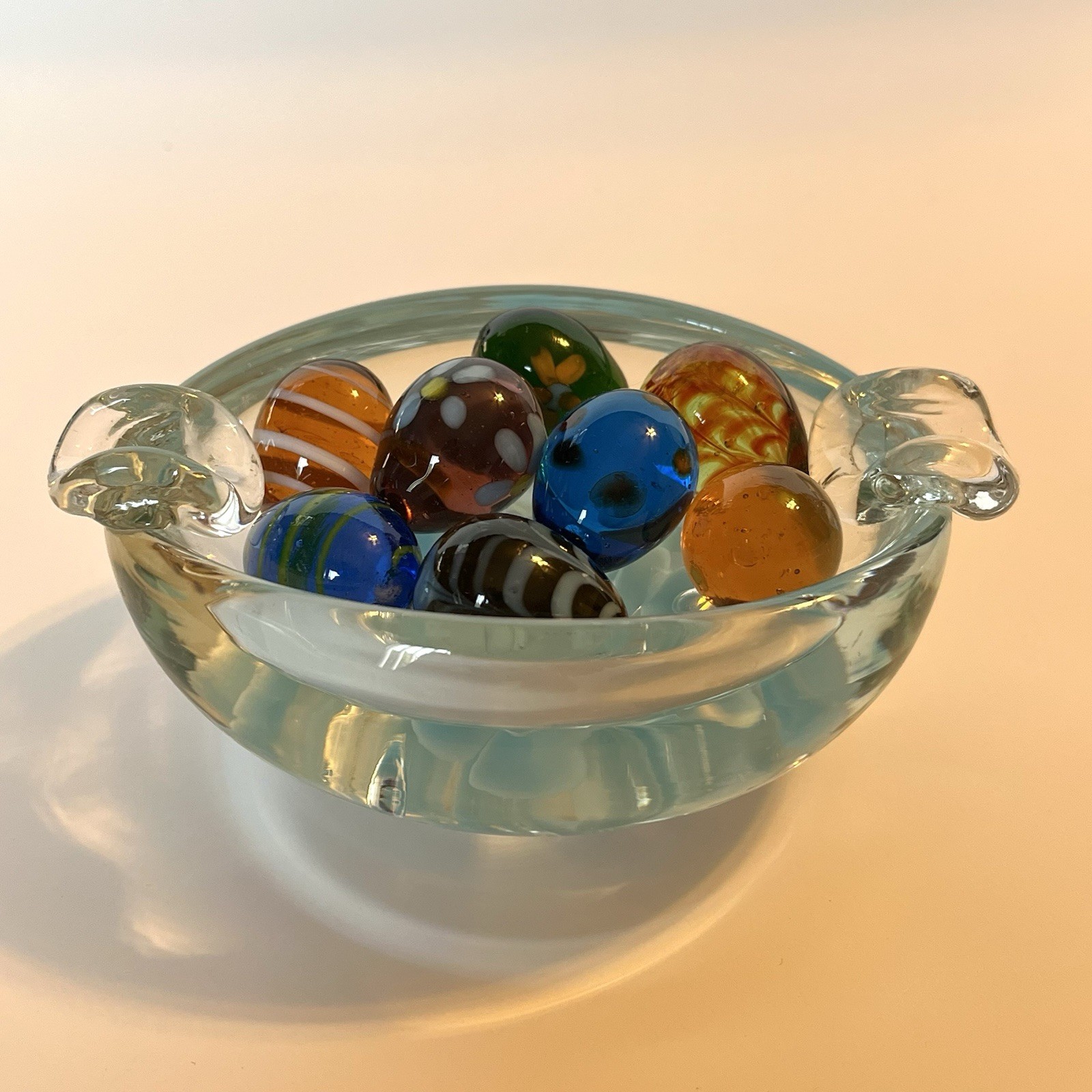 Lot of 8 Vtg Handblown Mini Art Glass Eggs Assorted Colors Murano Style + BONUS
