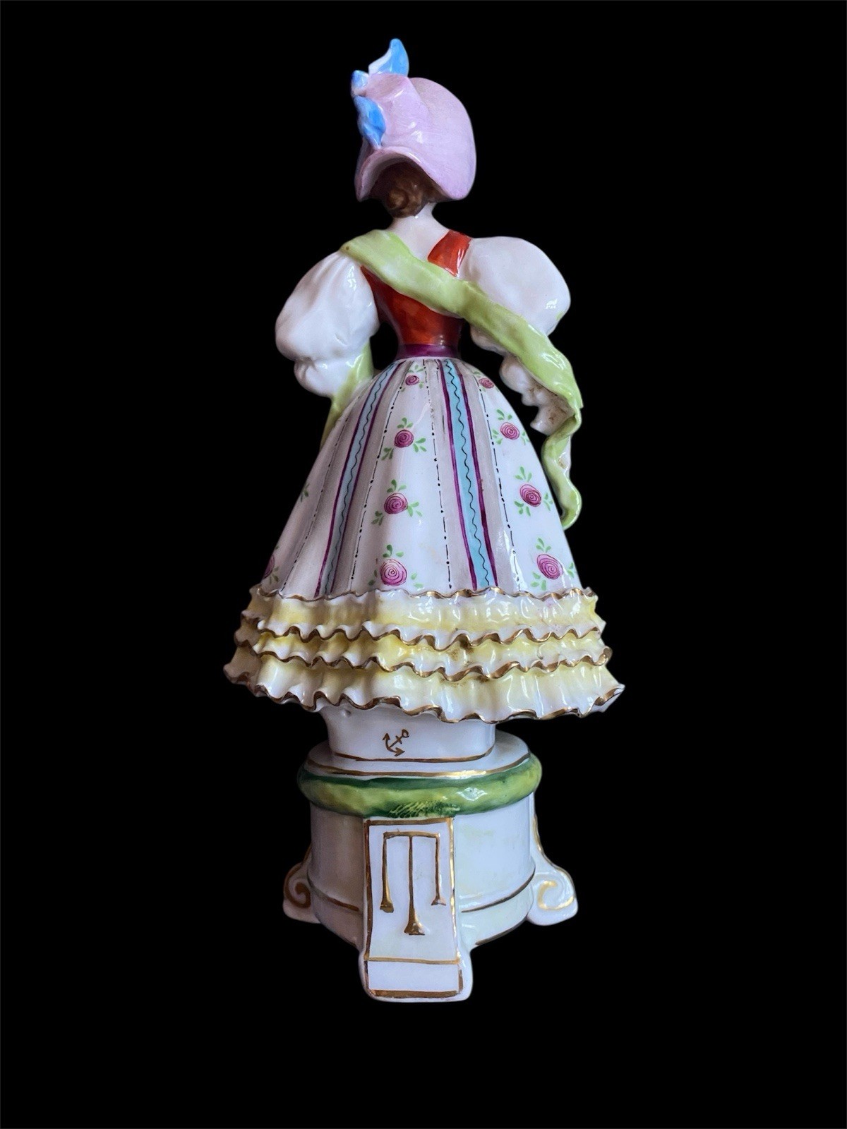 Antique Samson French Porcelain Figurine Woman Bonnet Gold Anchor 7″