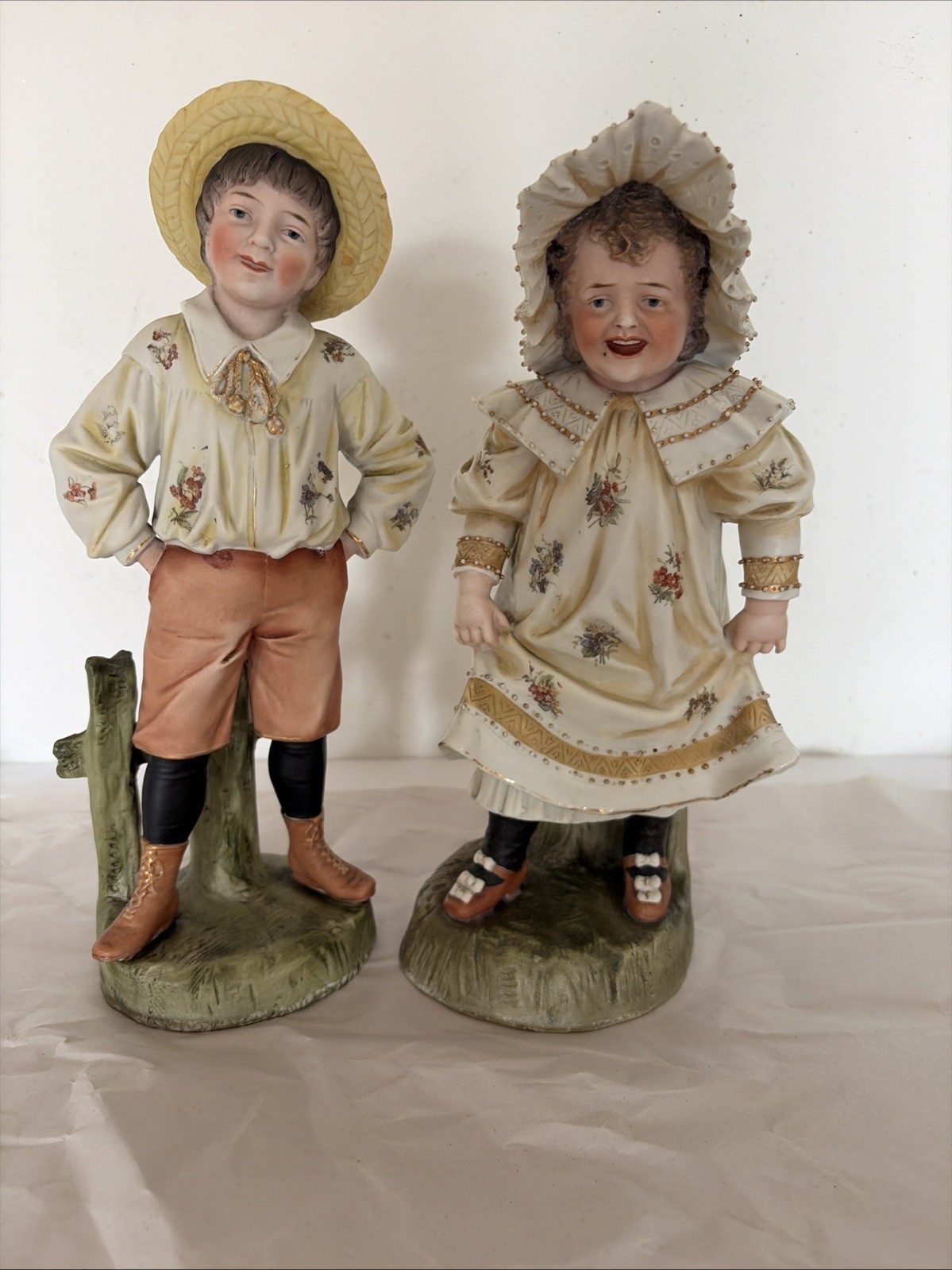 A Pair Of Antique Bisque Figurines Children Framers Late 19th Century