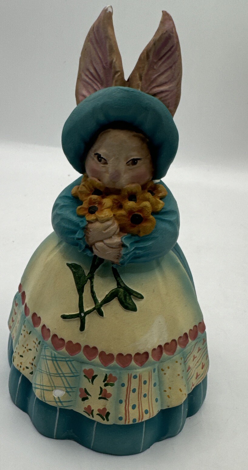VTG Jim Shore Miranda Easter Bunny Rabbit Blue Dress W/ 💕& Flowers READ