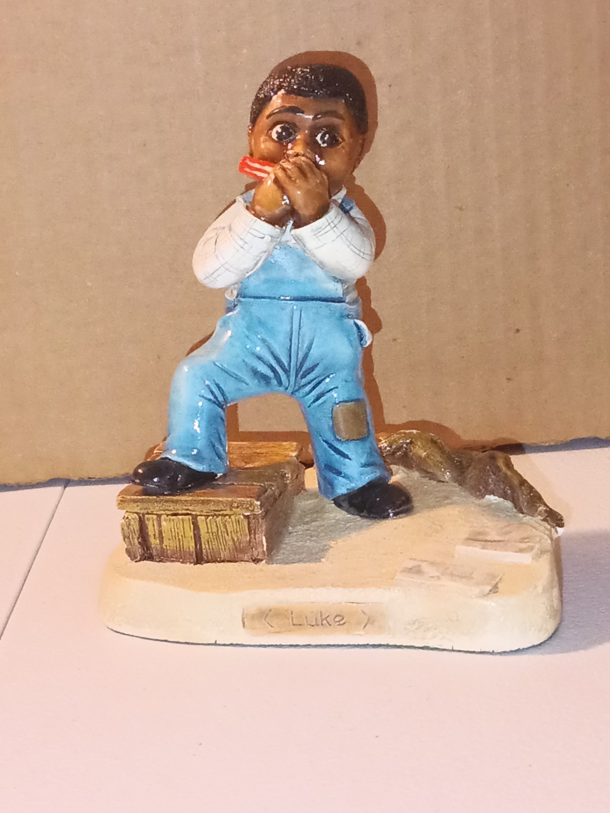 Naturecraft England Bright Eyes Luke Figurine 1990 No 302 Boy w Harmonica 5.75″
