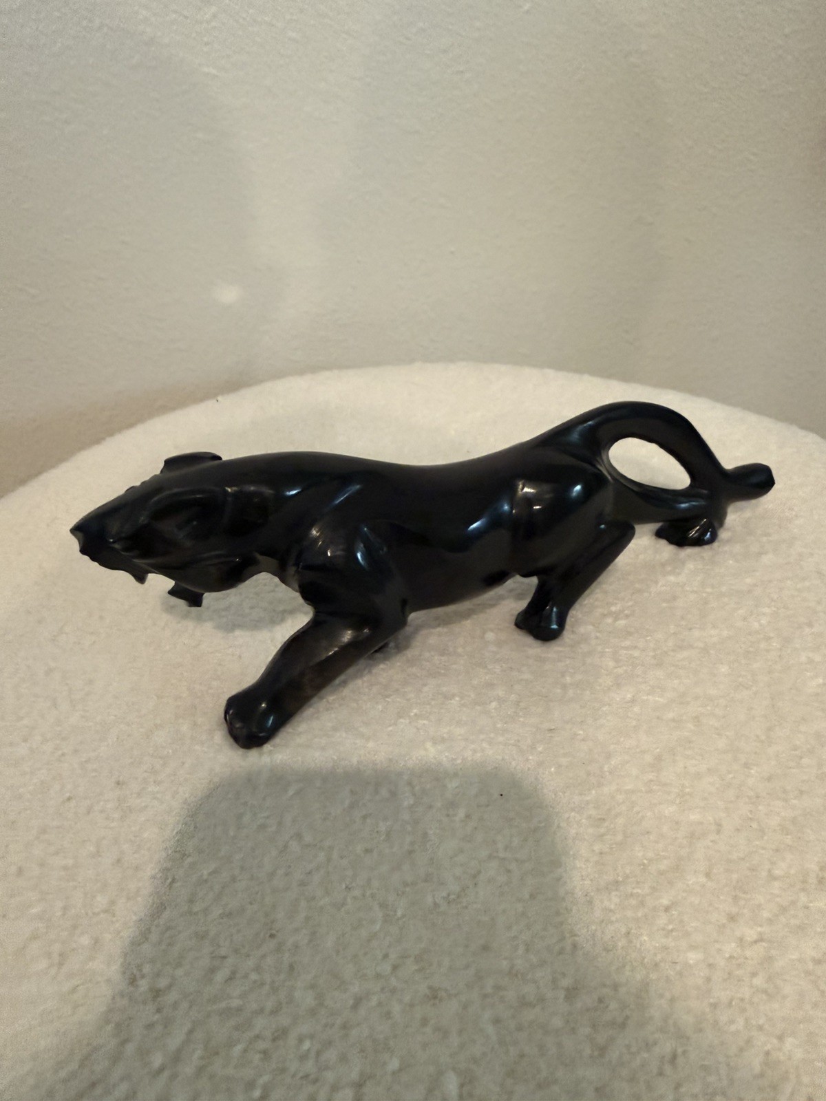 Vintage Hand Carved Black Onyx Marble Jaguar Panther