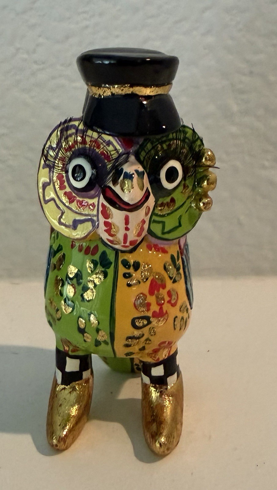 Tom’s Drag Mini Figurine Artisan Owl Multi Colored Whimsical Hand Painted 3”