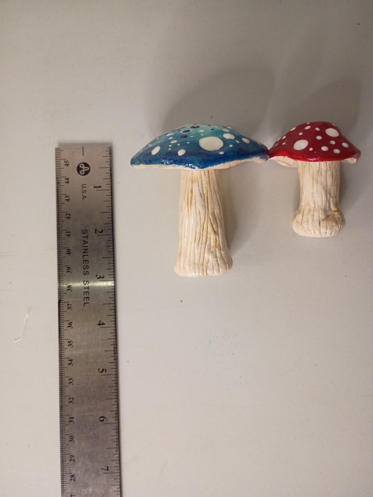 Mushroom Sculpture Art Clay Set Of 2 Blue Evil Eye And Red