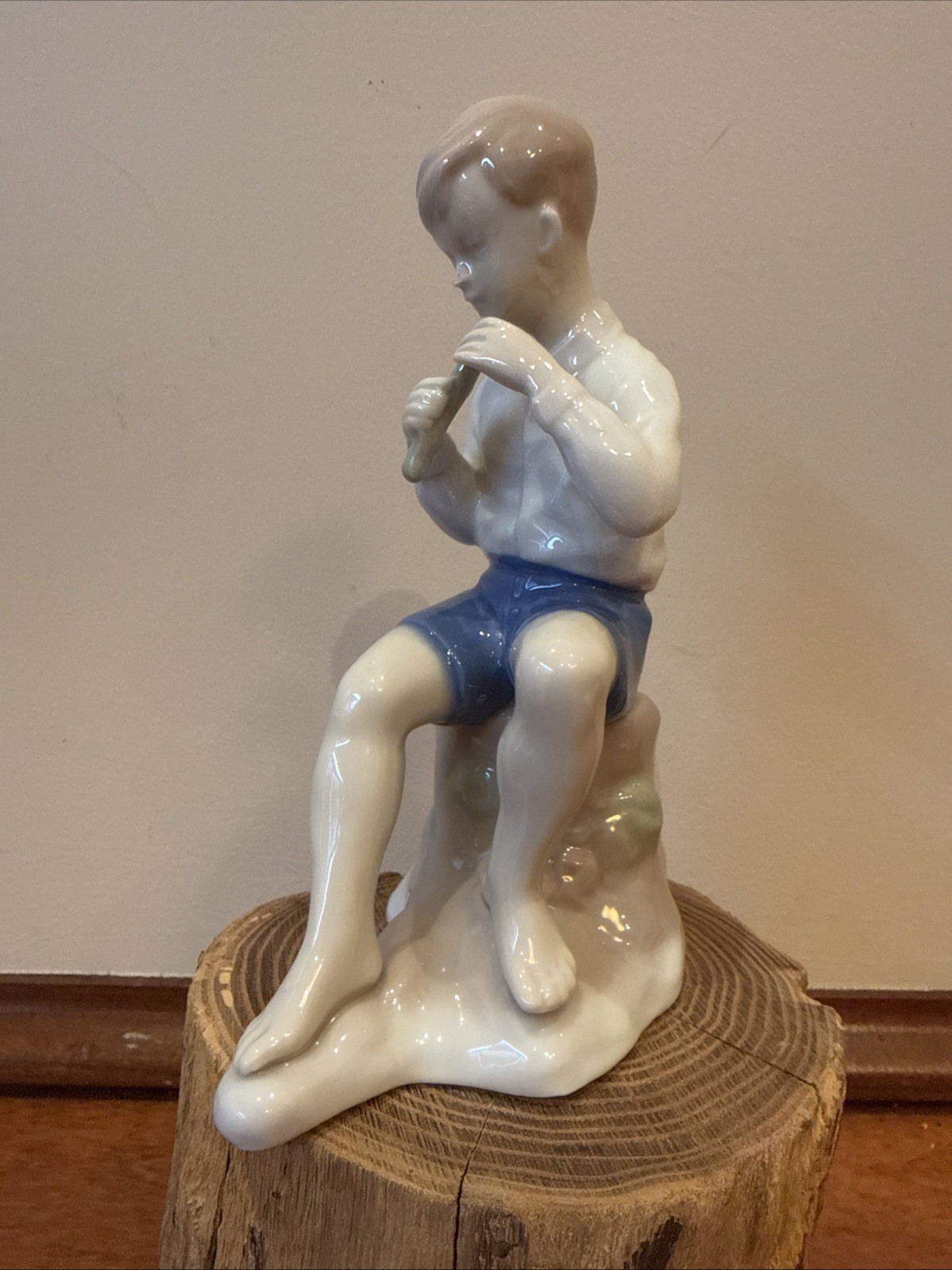 Vtg Hand Painted 1859 Carl Schneider Erben Pottery Flute Player Boy Figurine