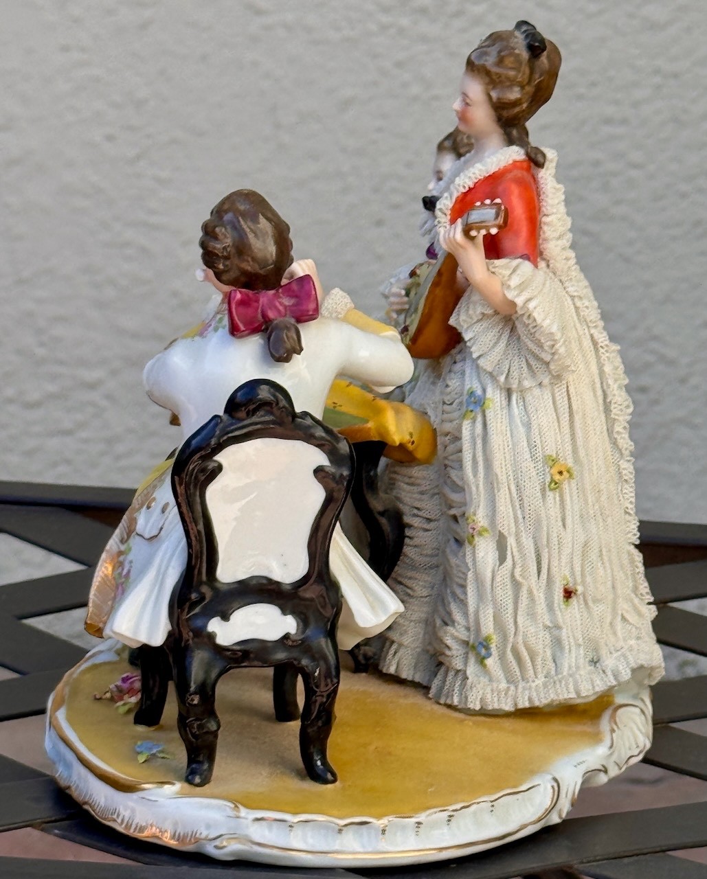 Vintage Dresden Lace Figurine–Three Musicians–WONDERFUL!!