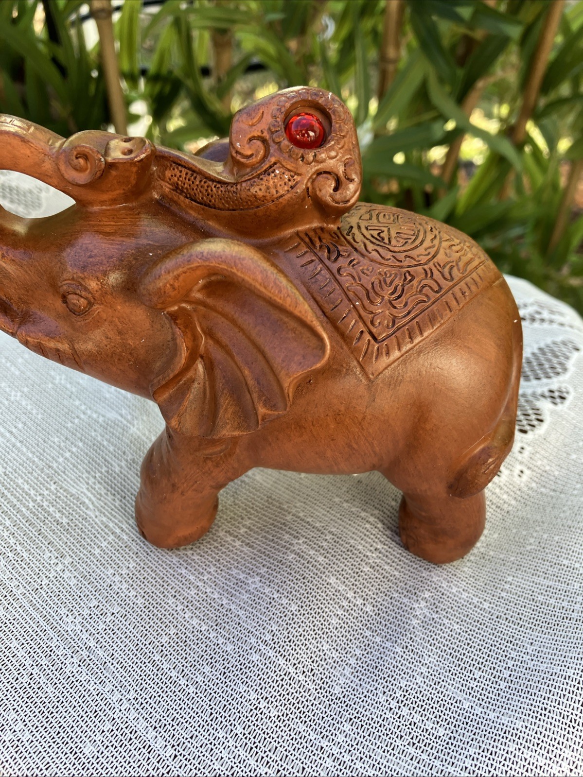 Elephant Sandal Wood Color Home Office Decor Resin Figurine Red Faux Wood Pair