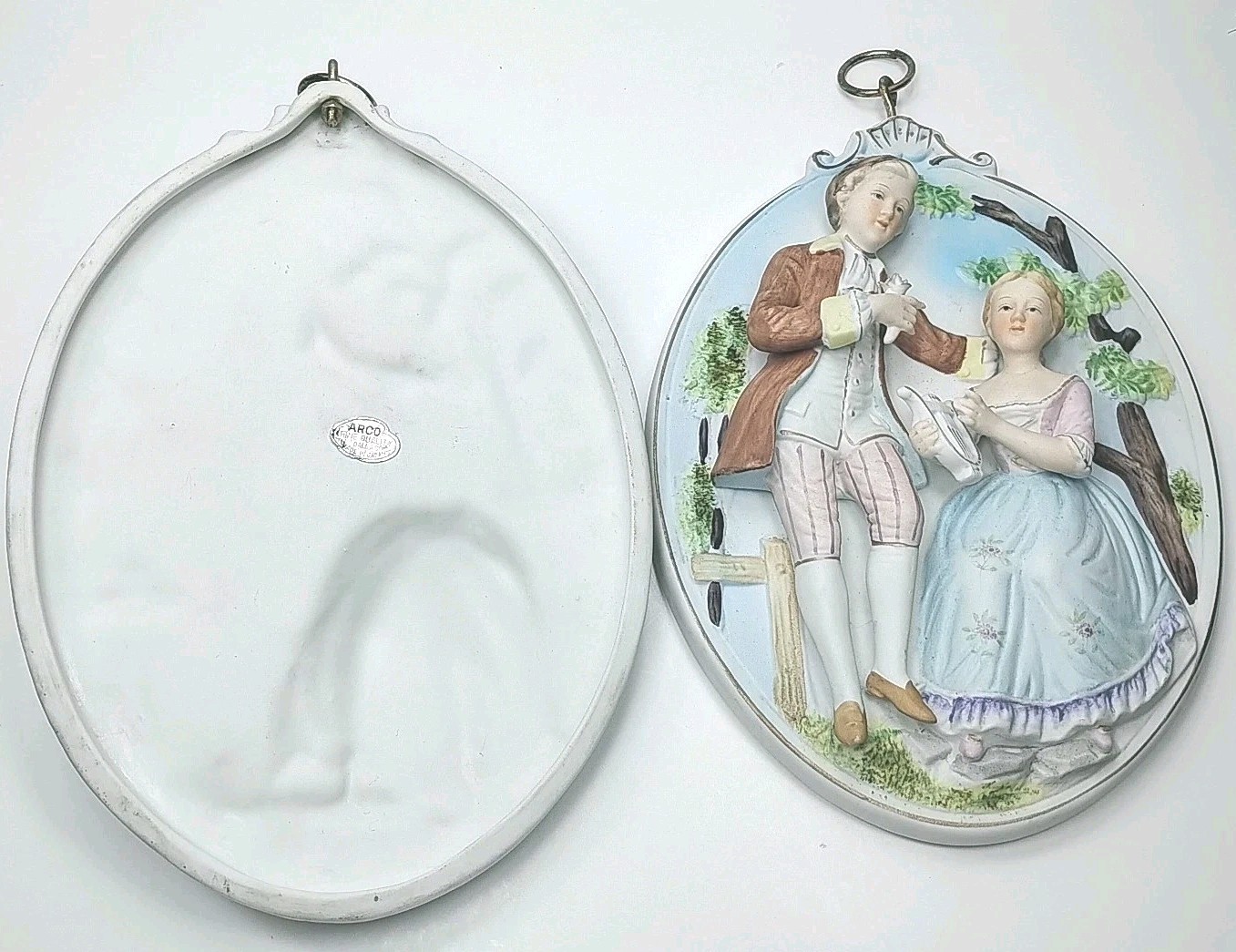Vintage Porcelain Courting Couple Plaques With Man And Women Set Of Two 🥳