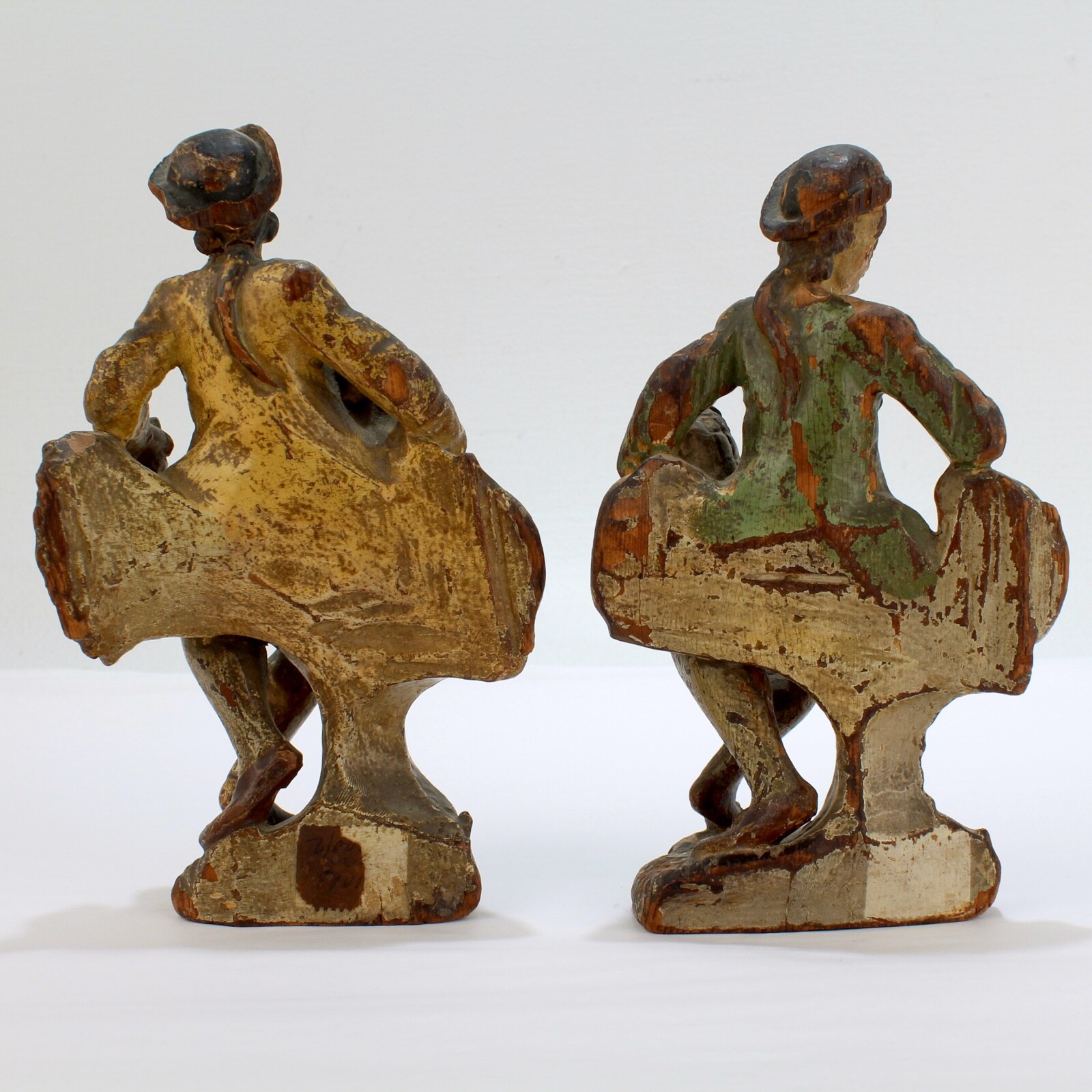 Pair Baroque 18c Carved Polychrome Painted Wooden Continental Figures – santos