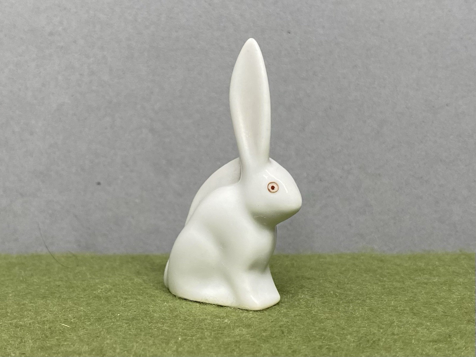 Herend Long Eared One Ear Up And One Down White Bunny with Red Eyes 2.25 in High