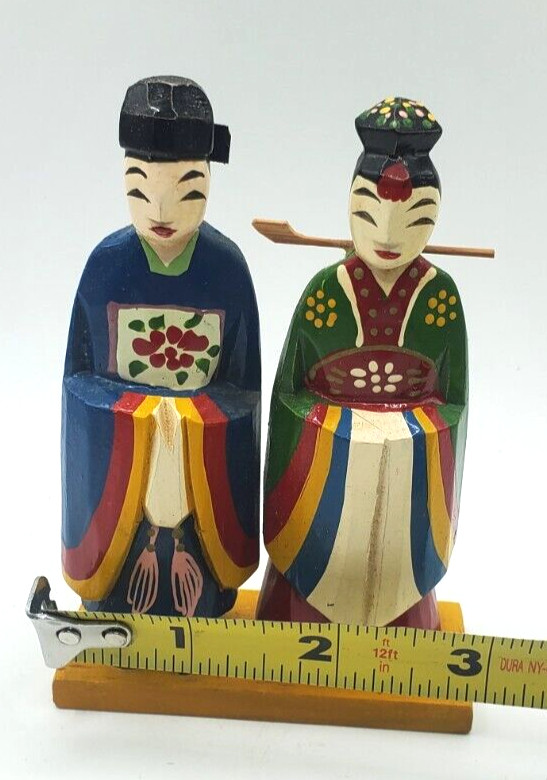Folk Art Hand Carved Korean Figurines Wedding Day 1950