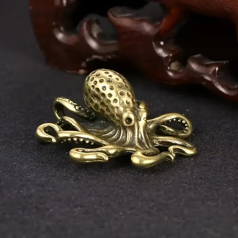1pc Solid Brass Octopus Figurine, Vintage Collectible Desk Decor +?