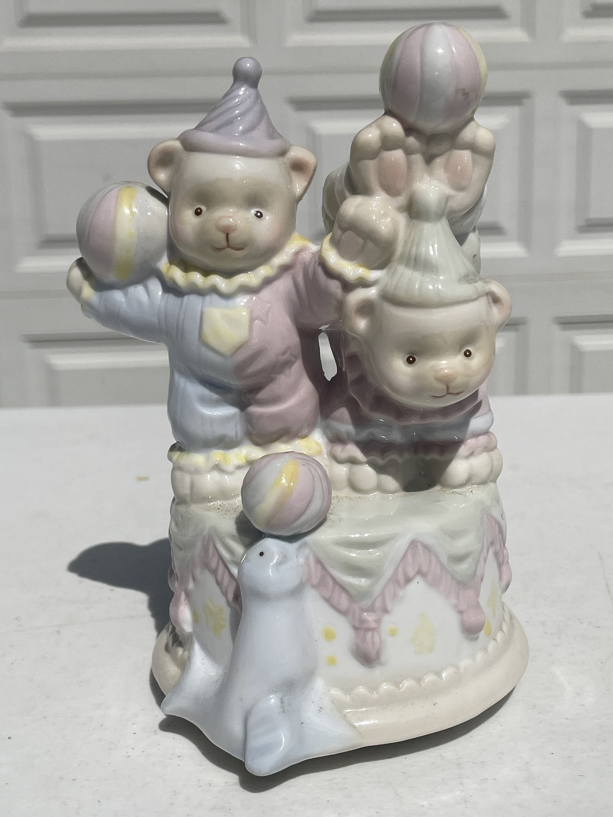 Porcelain Bear Clown Music Box Circus Seal Juggling Pastel Figurines