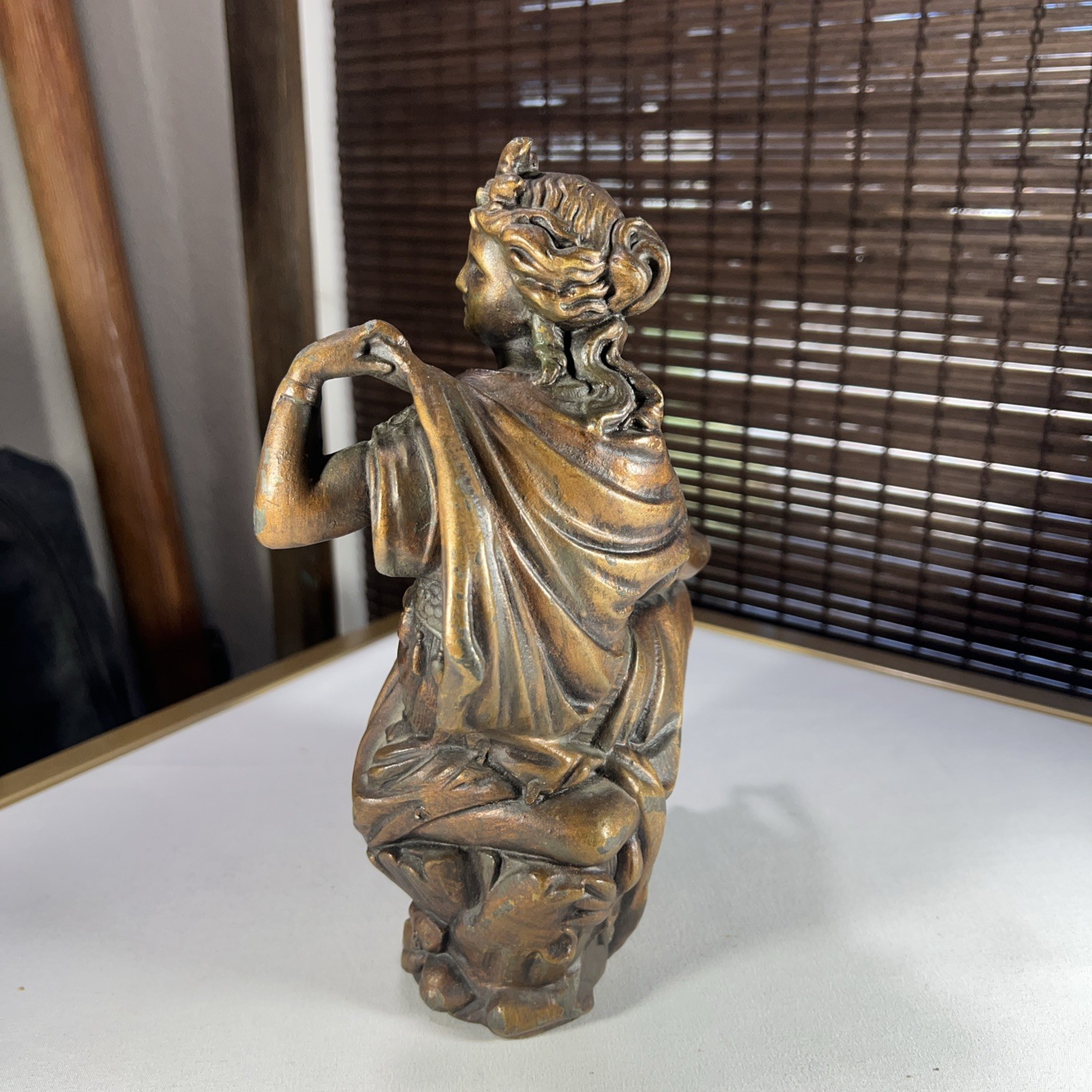 Antique Classical Gilt Metal Portrait Sculpture, Grecian Woman, c1890