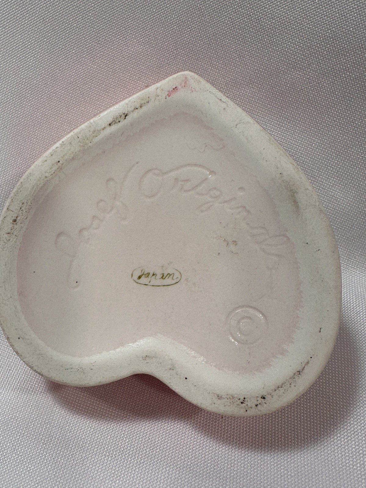 Rare Vintage Josef Originals Heart Shaped Trinket Dish BOBBY PINS Cupid Angel