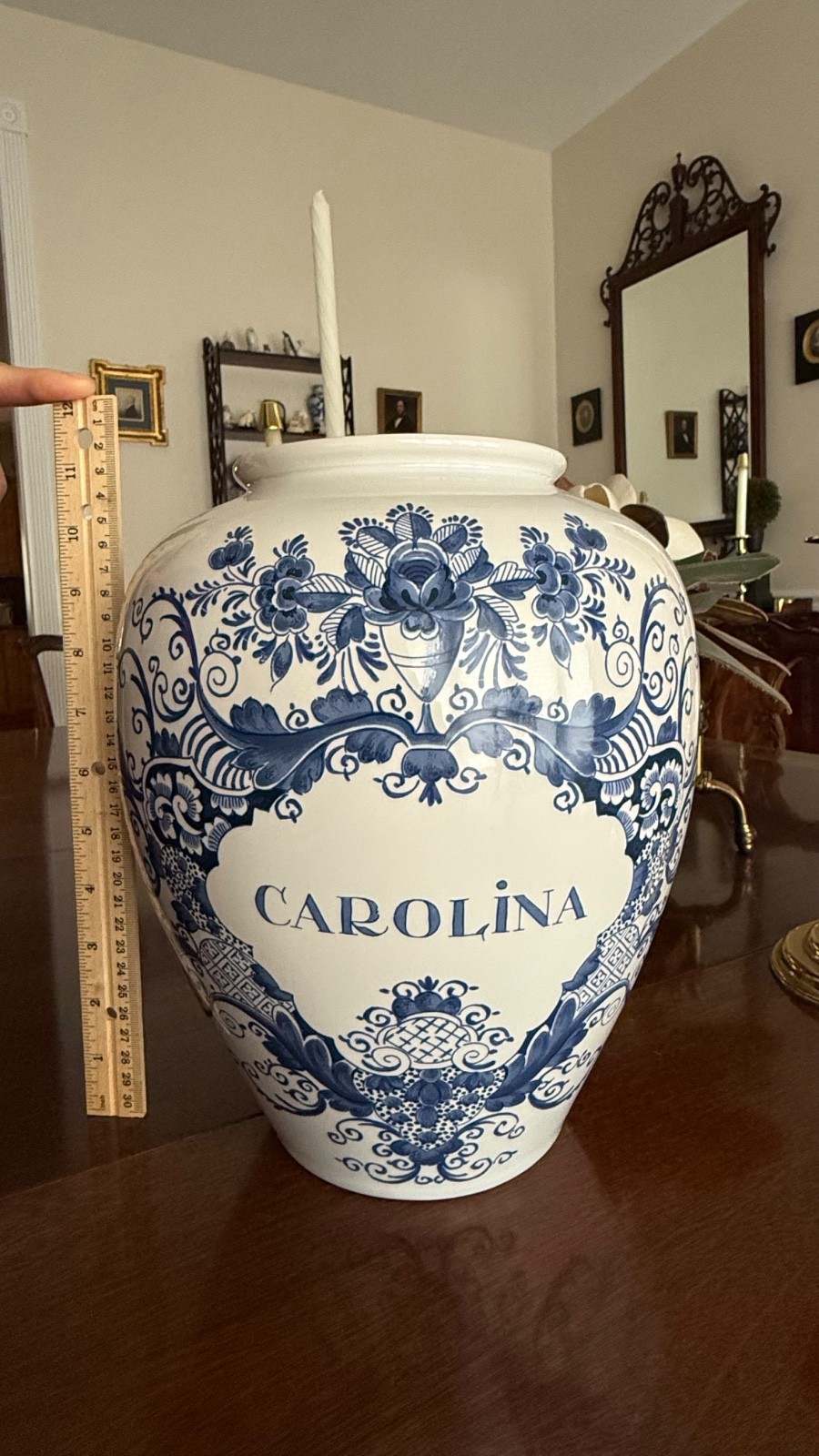 Rare Royal Goedewaagen Delft 11.5” Colonial Williamsburg Carolina Tobacco Jar