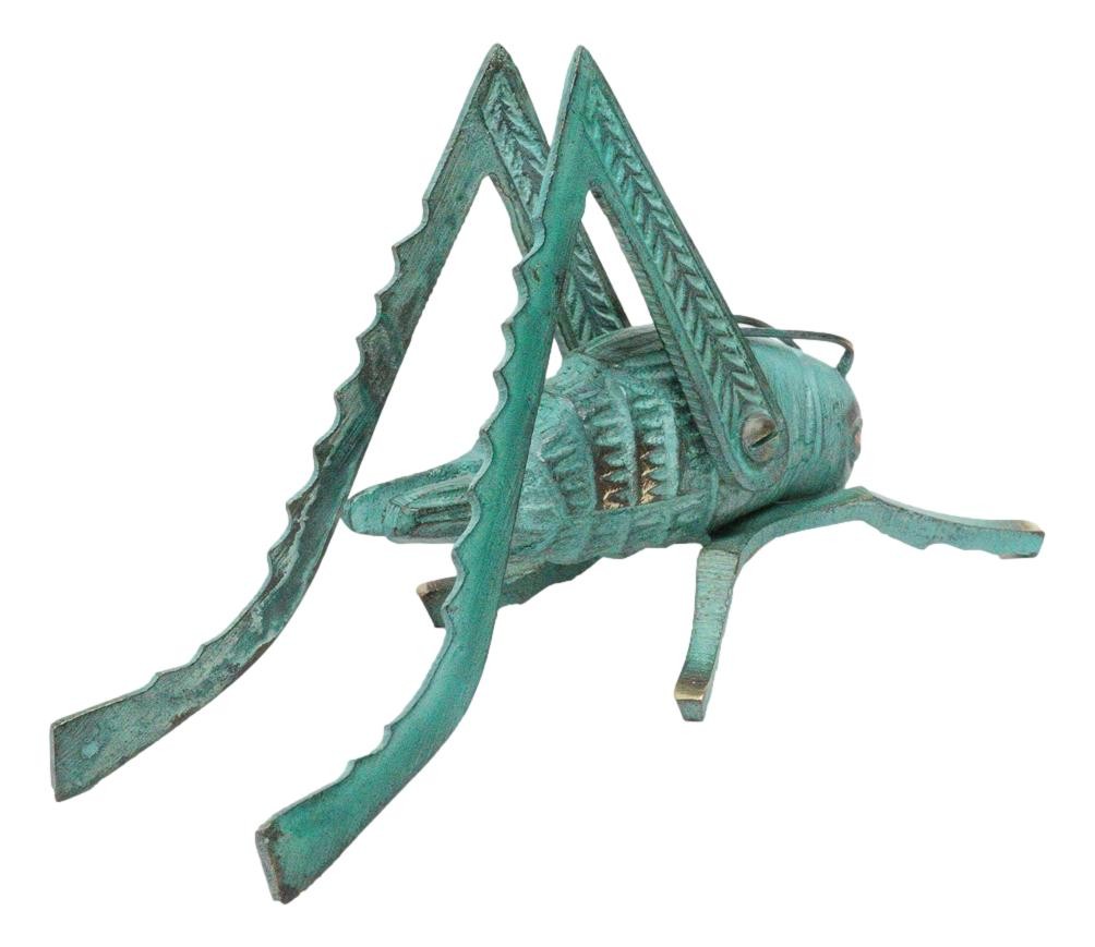 Antiqued Green Verdigris Solid Brass Medium Cricket Good Luck Sculpture 5.5″L
