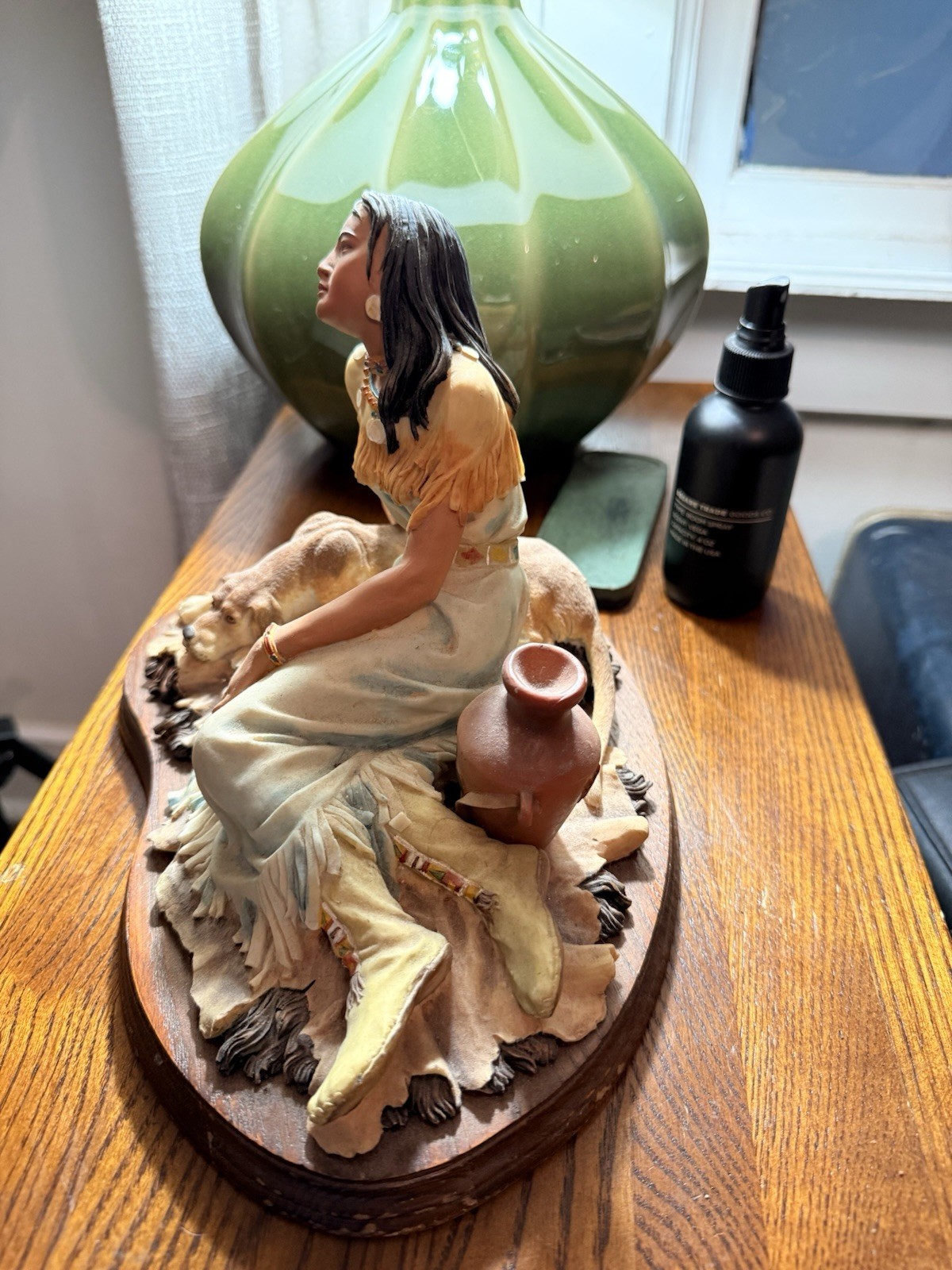 Vintage Native American Woman Figurine Wolf Dog Western Decor 269 L