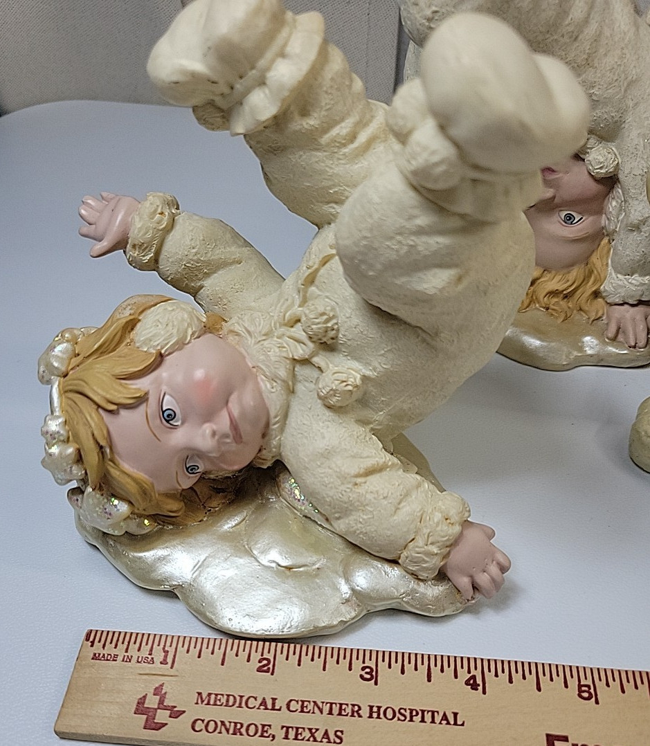 VTG 3 Tumbling Toddler Kids Angels Cherubs In Pajamas Slippers Resin Figurines