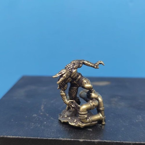 Brass Crocodile Humanoid Statue – Handcrafted Copper Mutant Creature Figurine