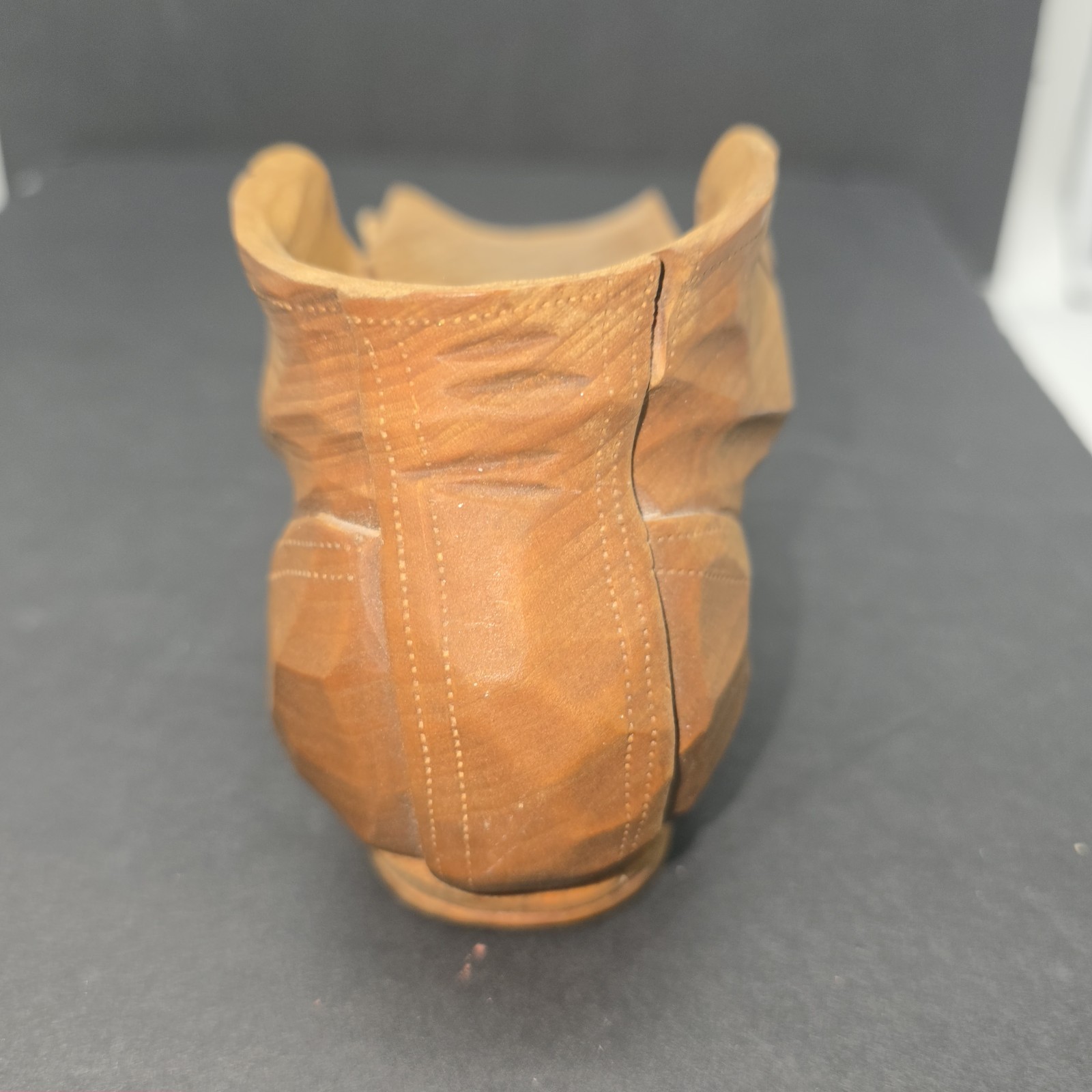 Gene Clevenger Hand Carved Wood Boot American Folk Art Leather Laces Signed Vtg