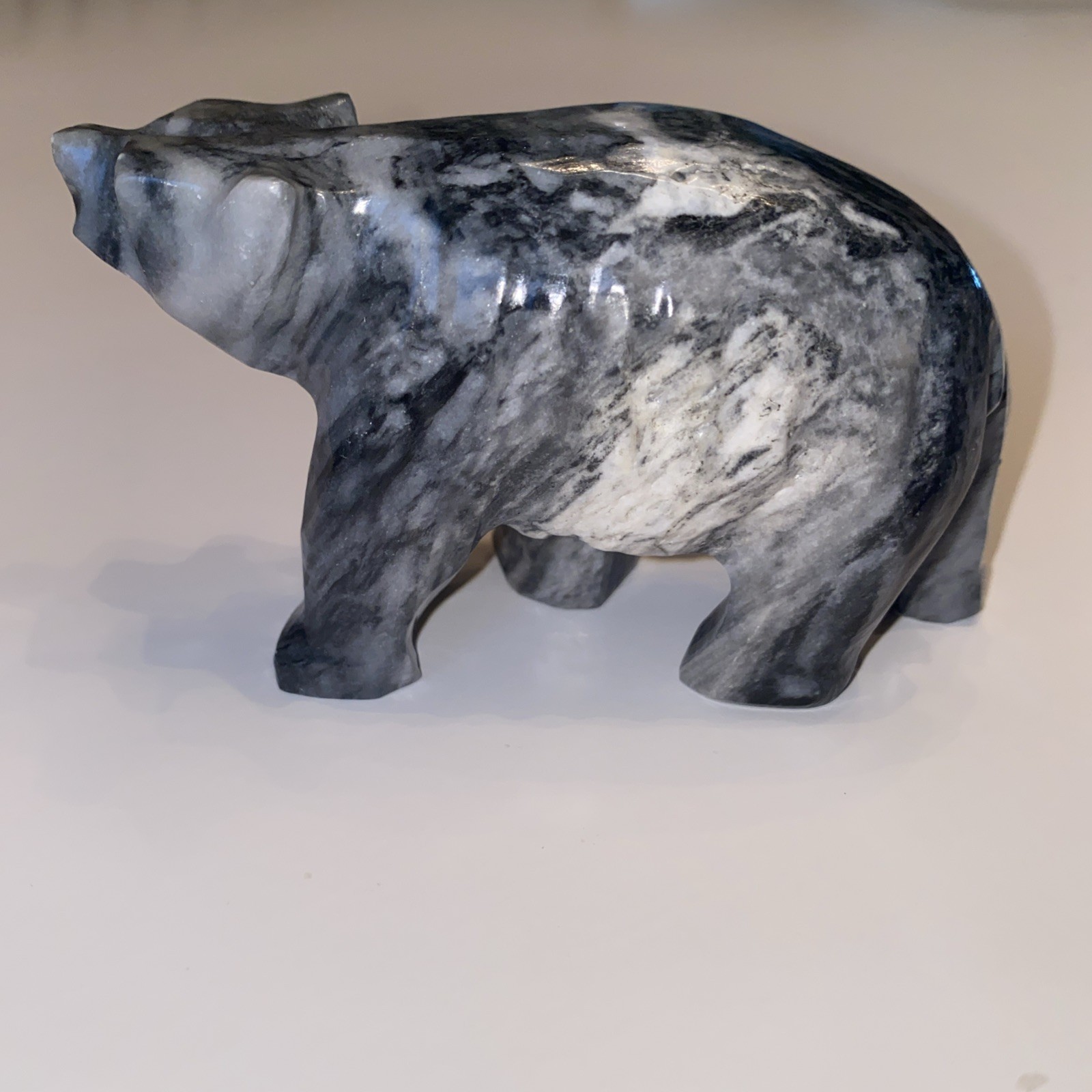 Hand Carved Marble Bear Black & White Figurine Paperweight Decoration 2