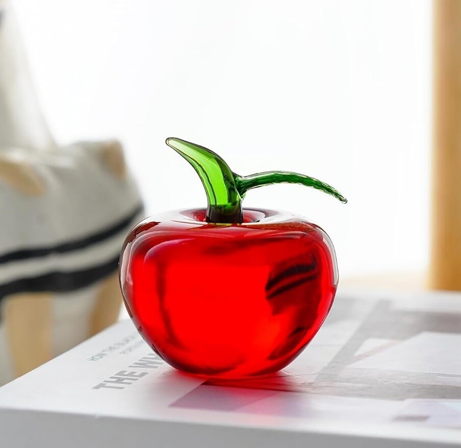 Mini Hand Blown Glass Red Apple Figurine Crystal Fruits Collectibles 2 x 1.9 in