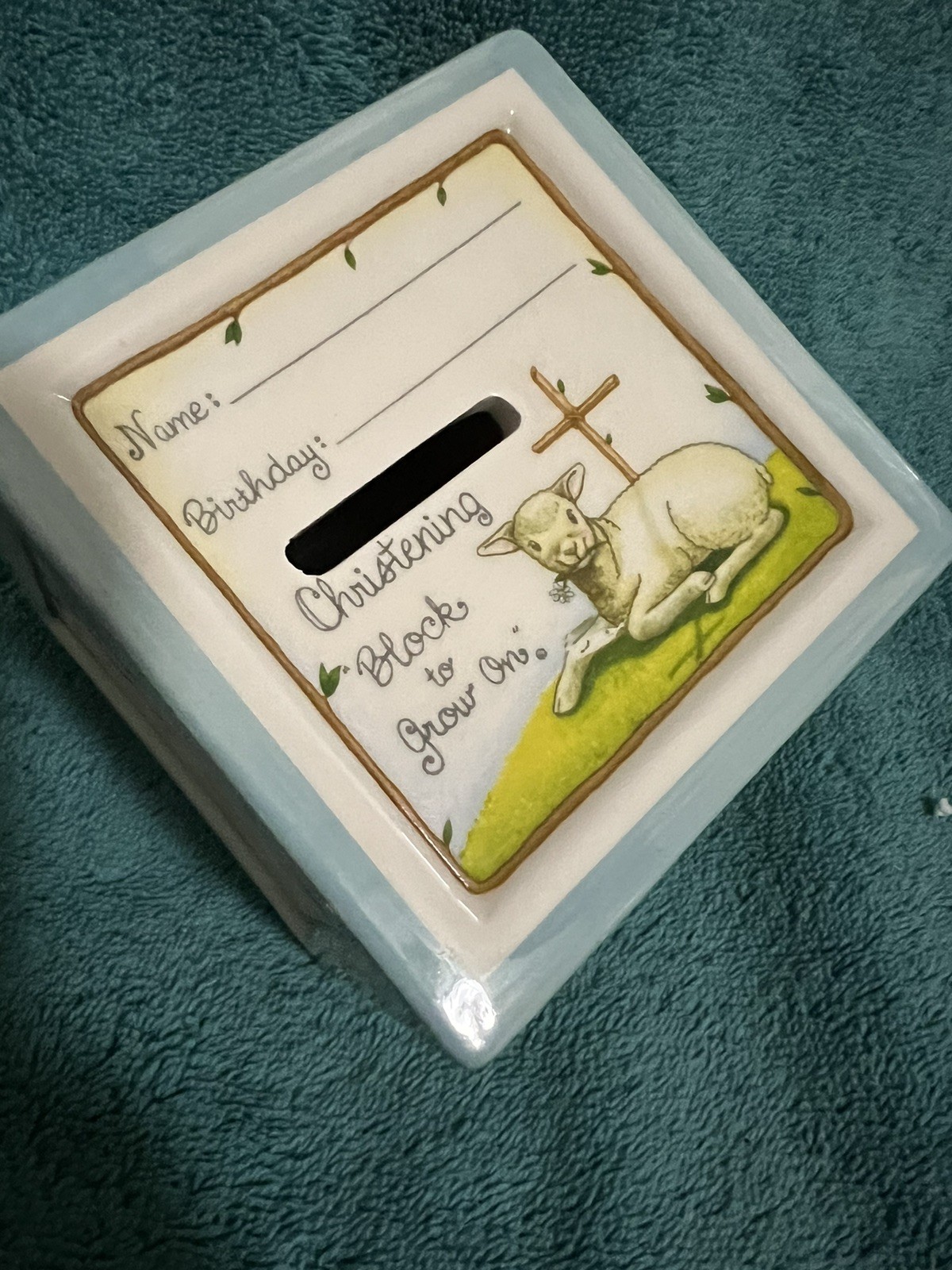 Vtg Porcelain Christening Block Bank A Child To Cherish