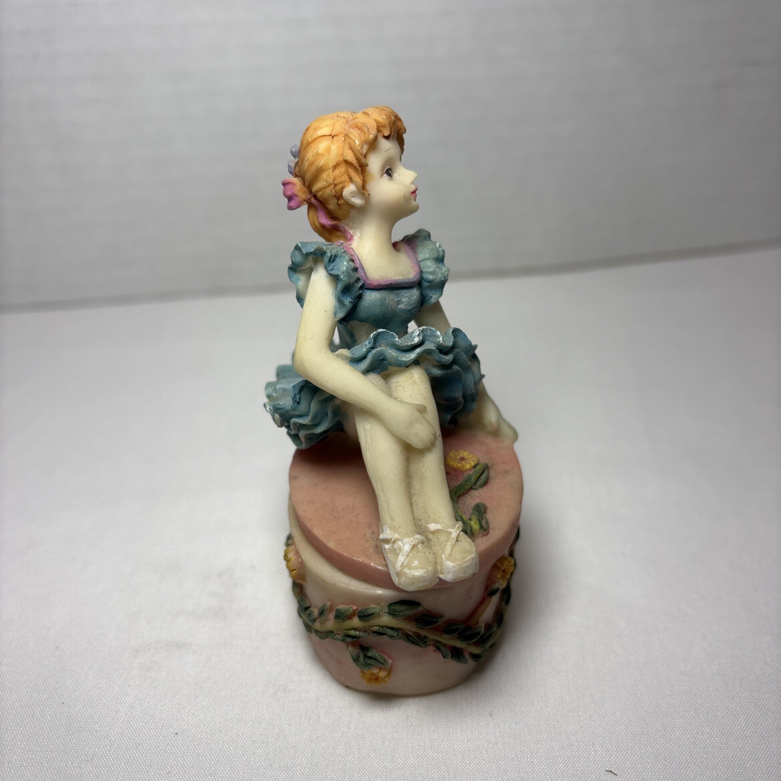 RARE Vintage 80s Little Girl Ballerina Resin Figure Figurine Trinket Box