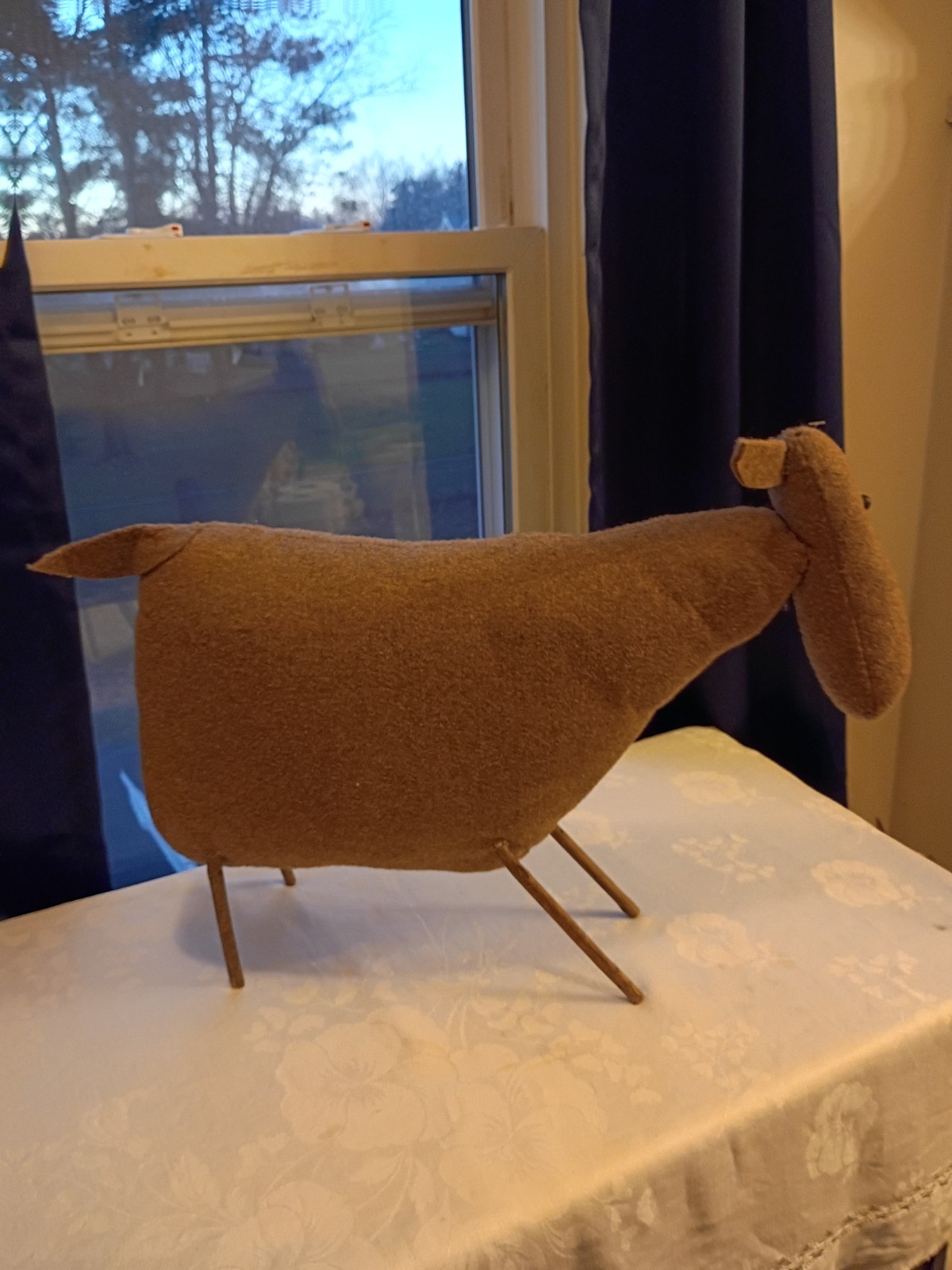 Large Handmade Country Lamb Solid Body/Thick Felt/Stick Legs/Bead Eyes16″Tx21″L