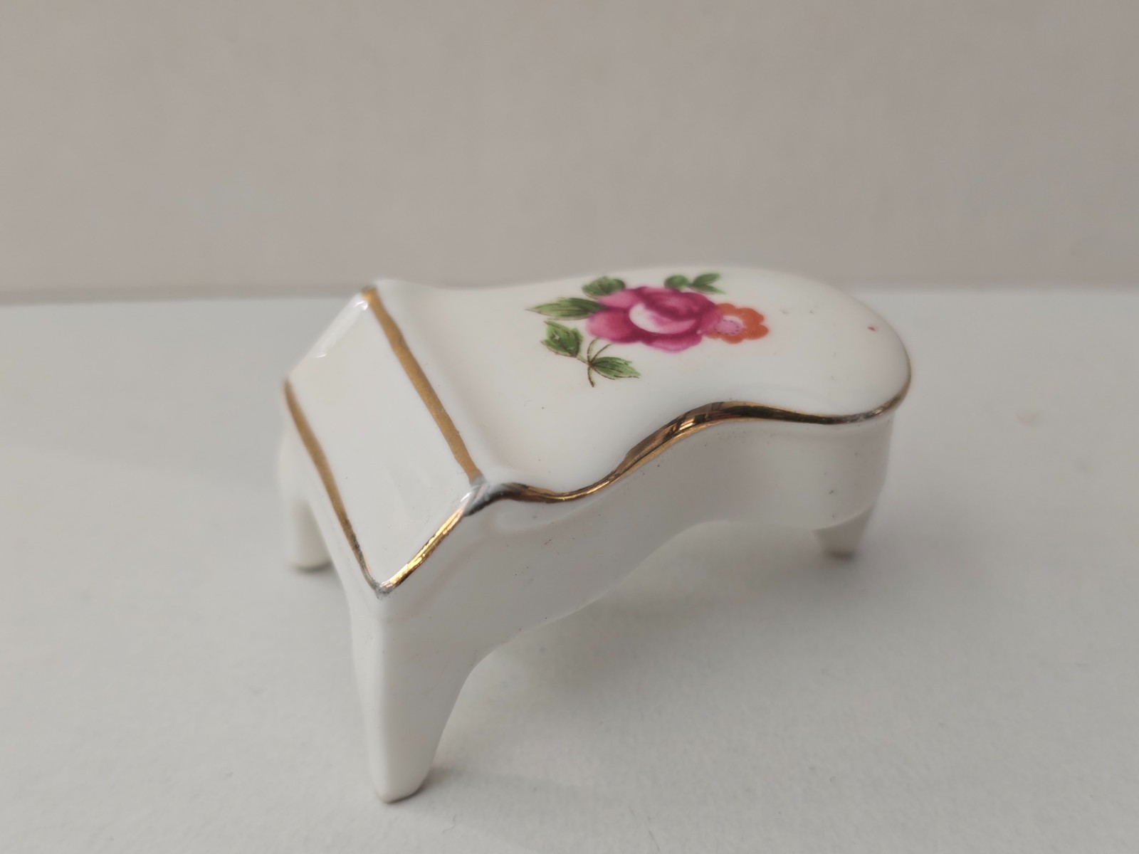 Vintage Miniature Doll Porcelain Grand Piano Figurine White Rose Gold Trim 2″