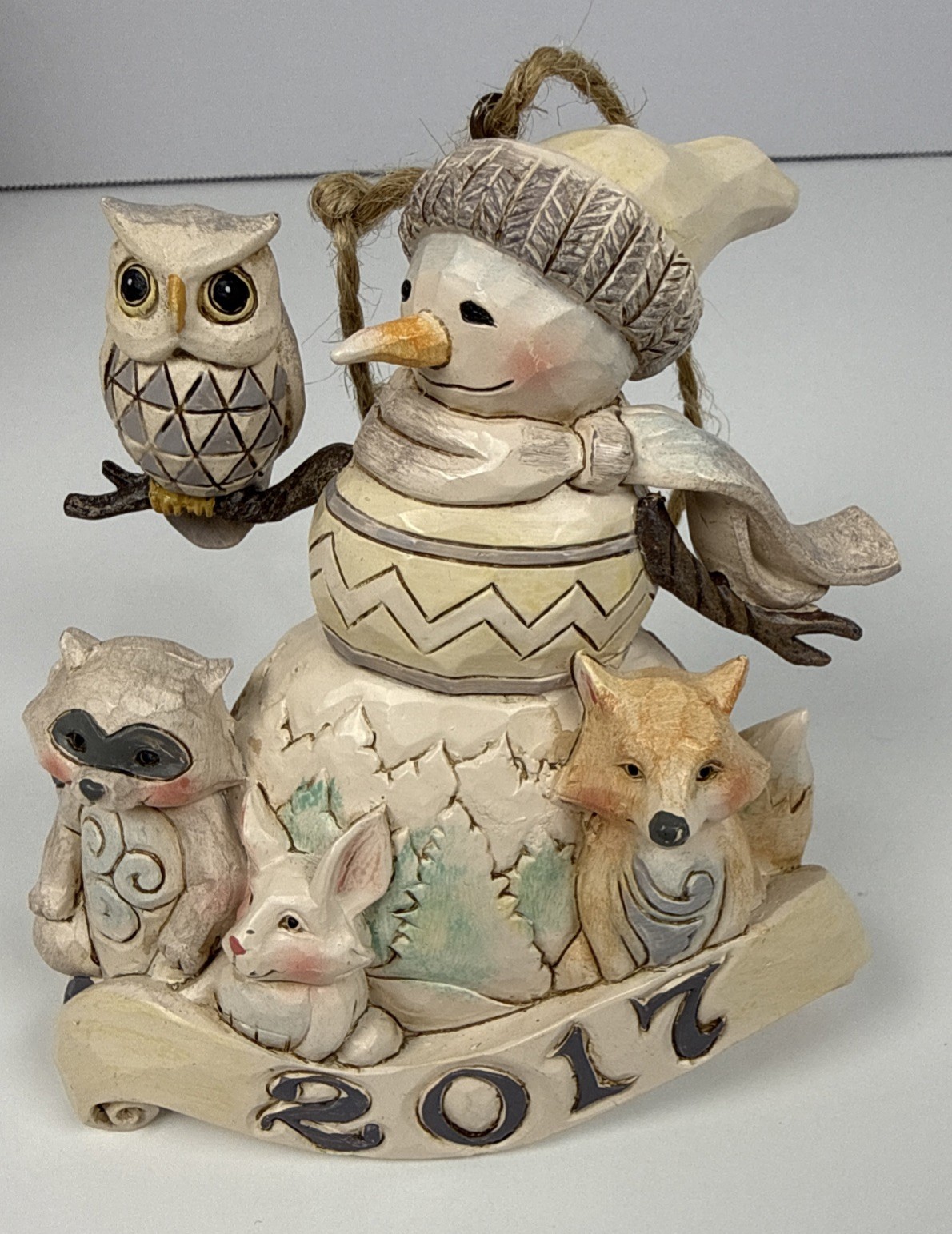 Jim Shore 2017 Heartwood Creed White Woodland Snowman Hanging Ornaments