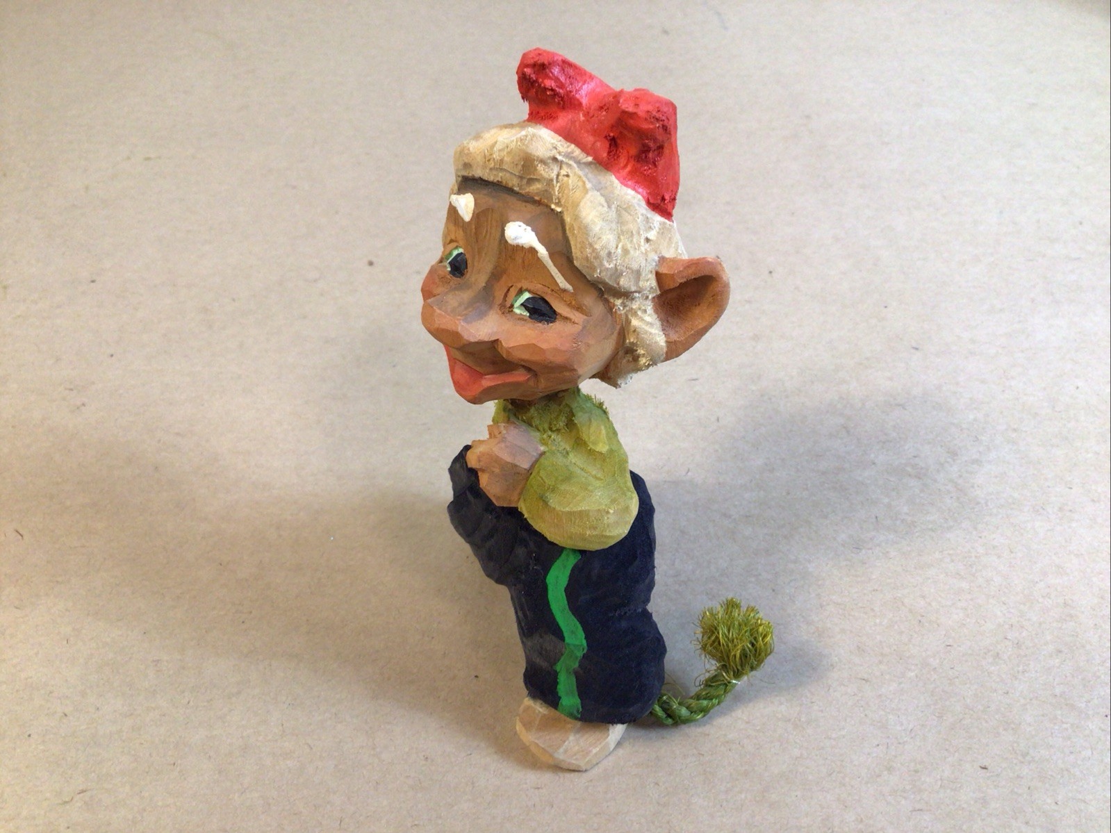 Hand Carved Henning Norway Troll Figurine w/ Hat & Tail Wooden Folk Art