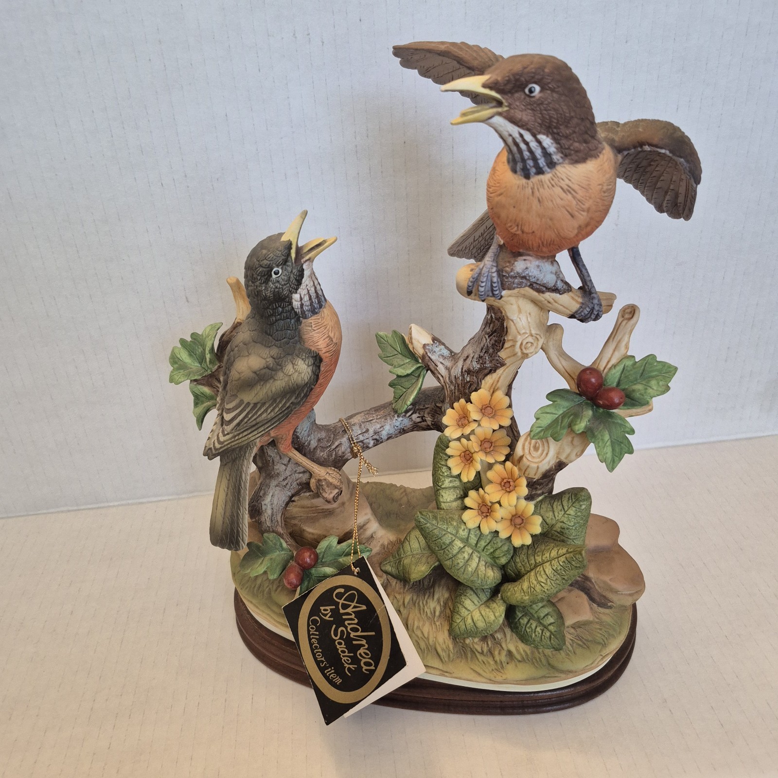 VTG Andrea By Sadek Group Of Robin Porcelain Bird Figurine Wood Base And Tag