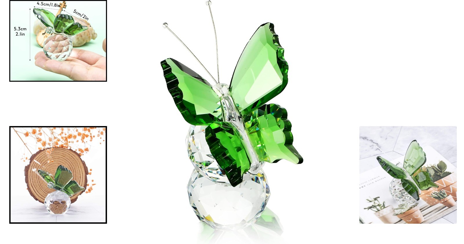Elegant Green Crystal Butterfly Figurine – Lifelike Decorative Collector’s Piece