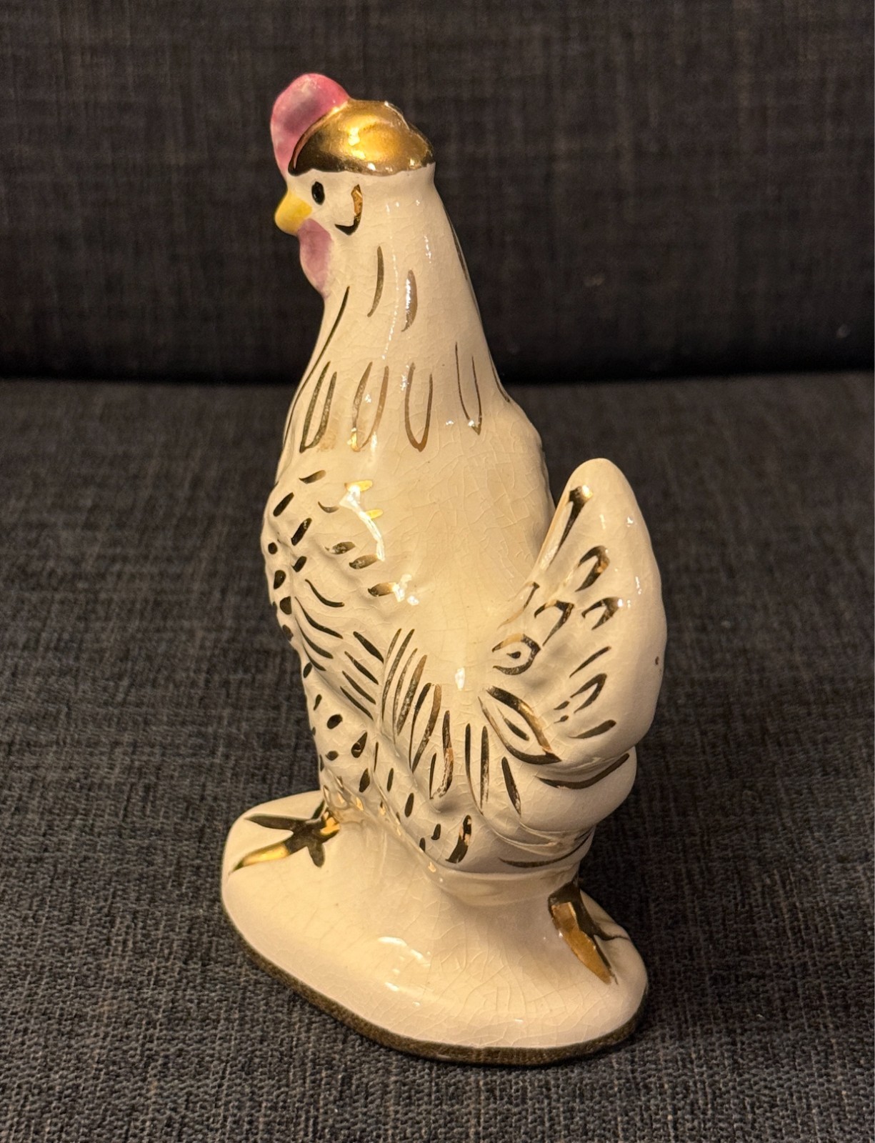 VTG Porcelain Rooster Chicken Hen Figurine Elegant White & Gold Accent Farmhouse