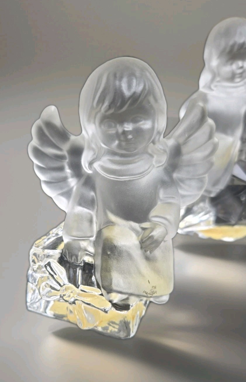 1981 Goebel Clear Frosted Glass Angel Figurines Western Germany Set Of 3