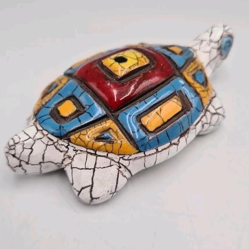 Turkish Turkey Pottery Hand Crafted Hand Painted Turtle Figurine Multicoloured
