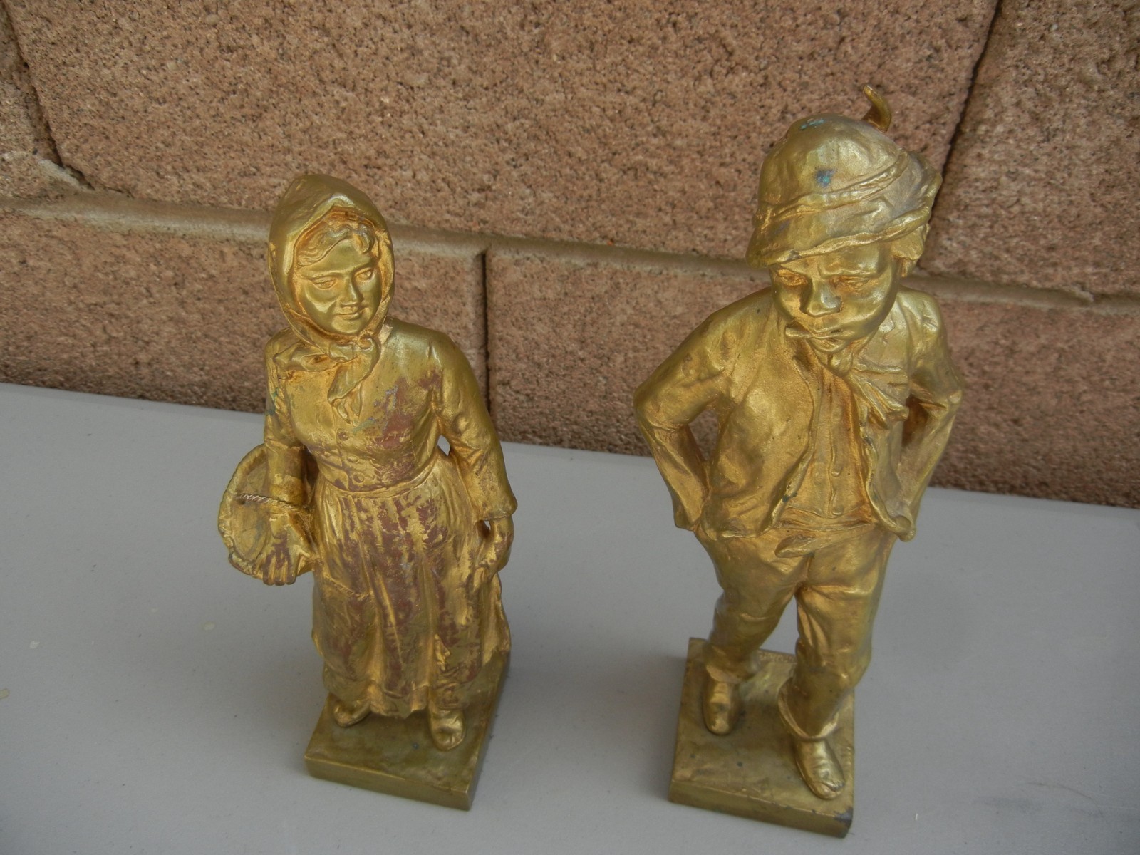(2) Vintage Collectible Sculptures (bronze?) : Couple / Young Boy & Girl