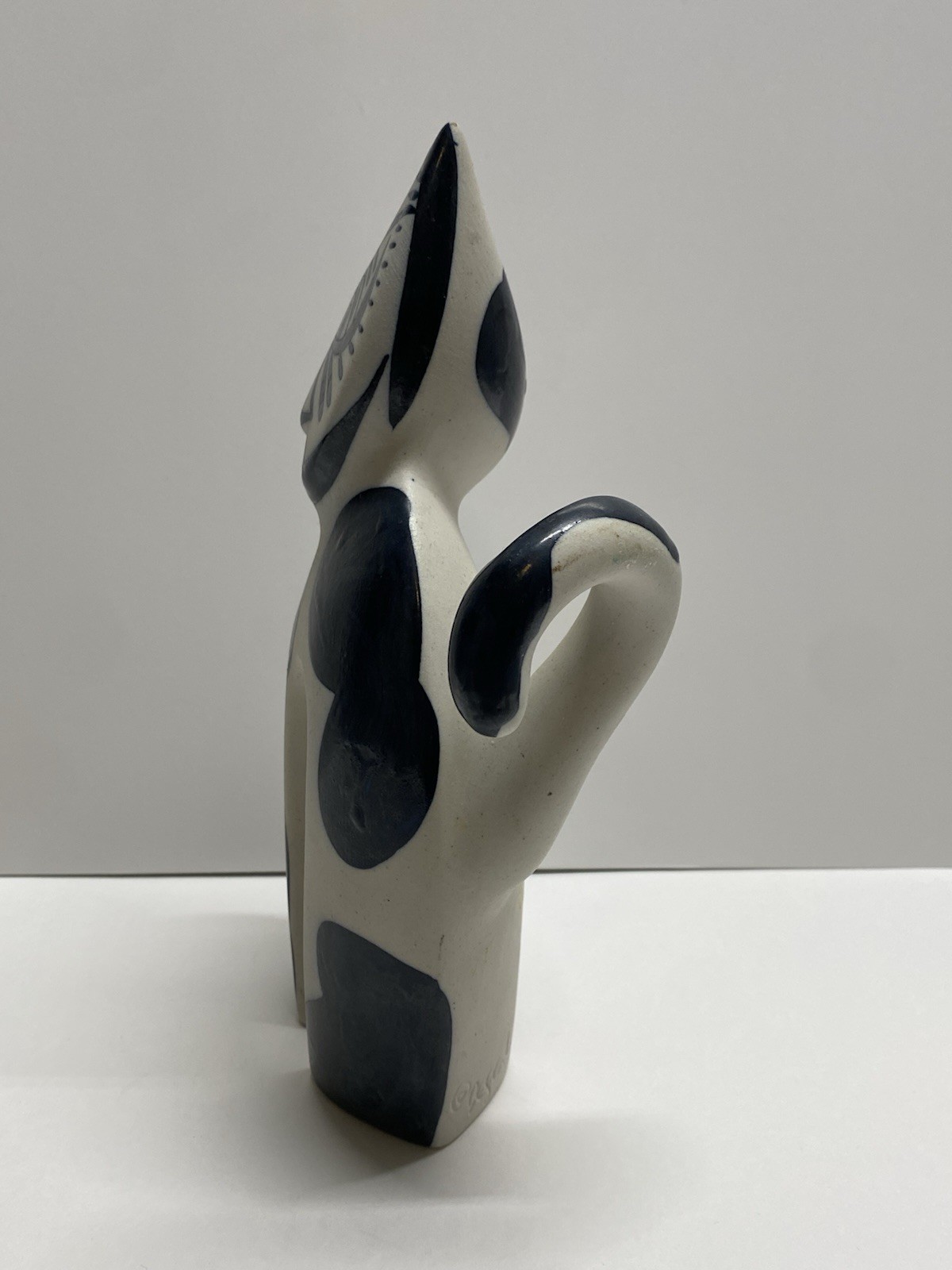 Spanish Picasso-Style Cubist Cat Abstract Ceramic Figurine by Otero Regal Signed