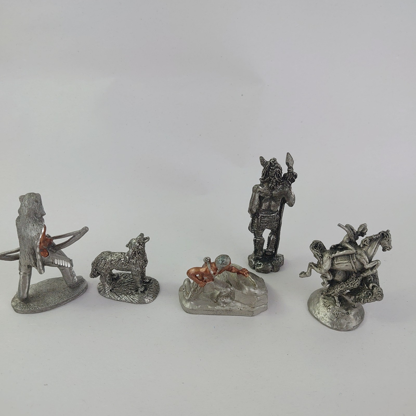Pewter Figurine Lot 5 Pieces Native American Wolf Spoontiques Hudson