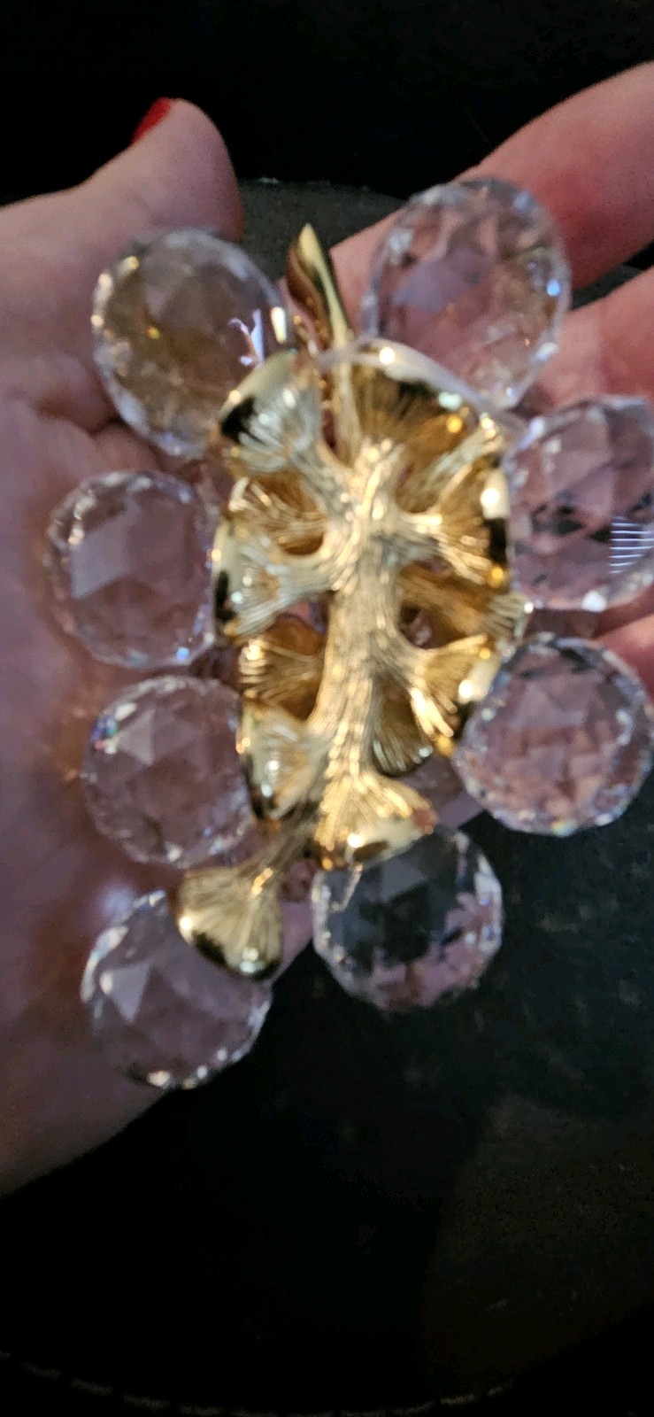 Swarovski Crystal Gold Leaf 15 Grapes Cluster Sparkling Fruit NO Box