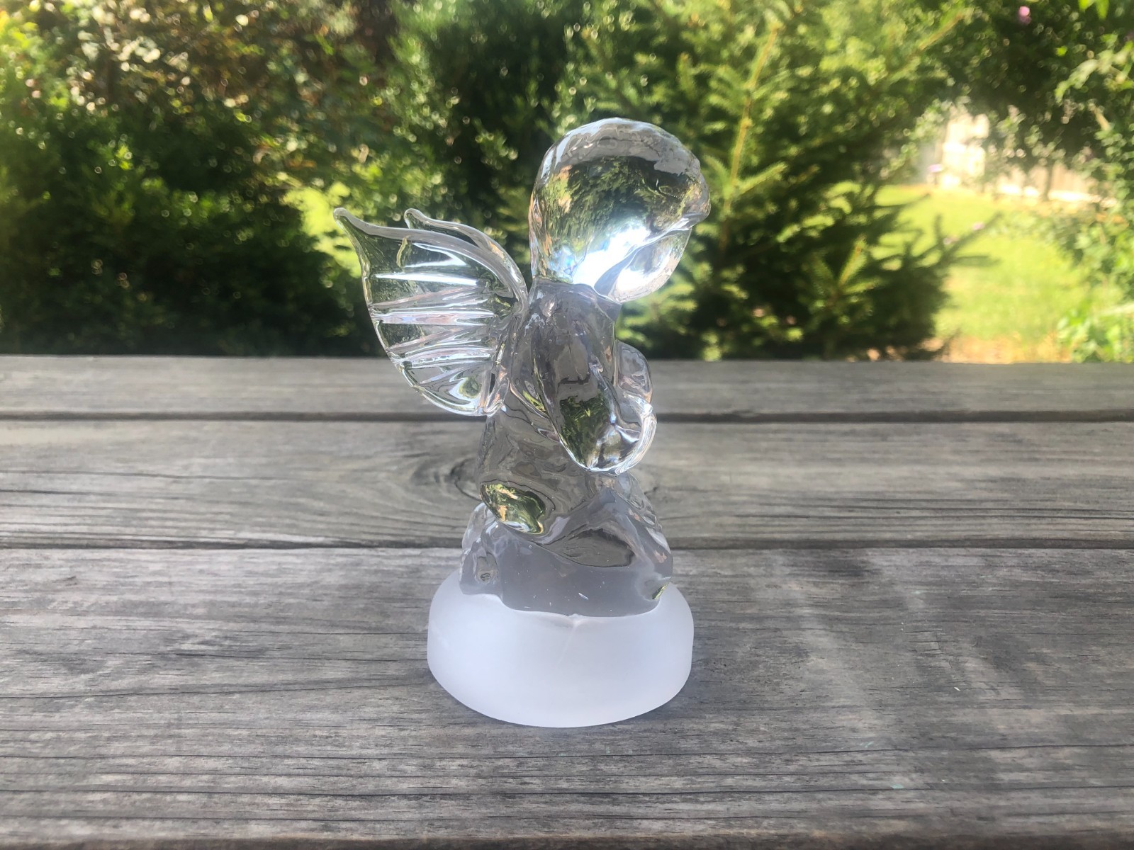 Praying Kneeling Angel Figurine Crystal Clear/Frosted Solid Glass About 5″Hx2.5W