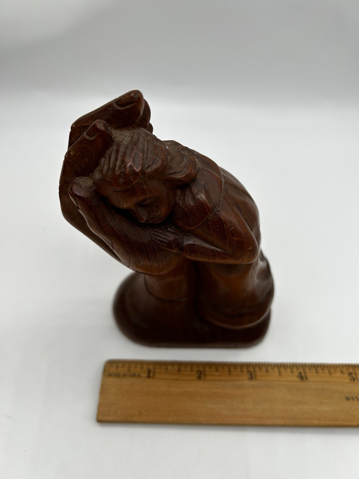 IN HIS HAND Carved Wood Figurine In the Hands Of God Artist Signed