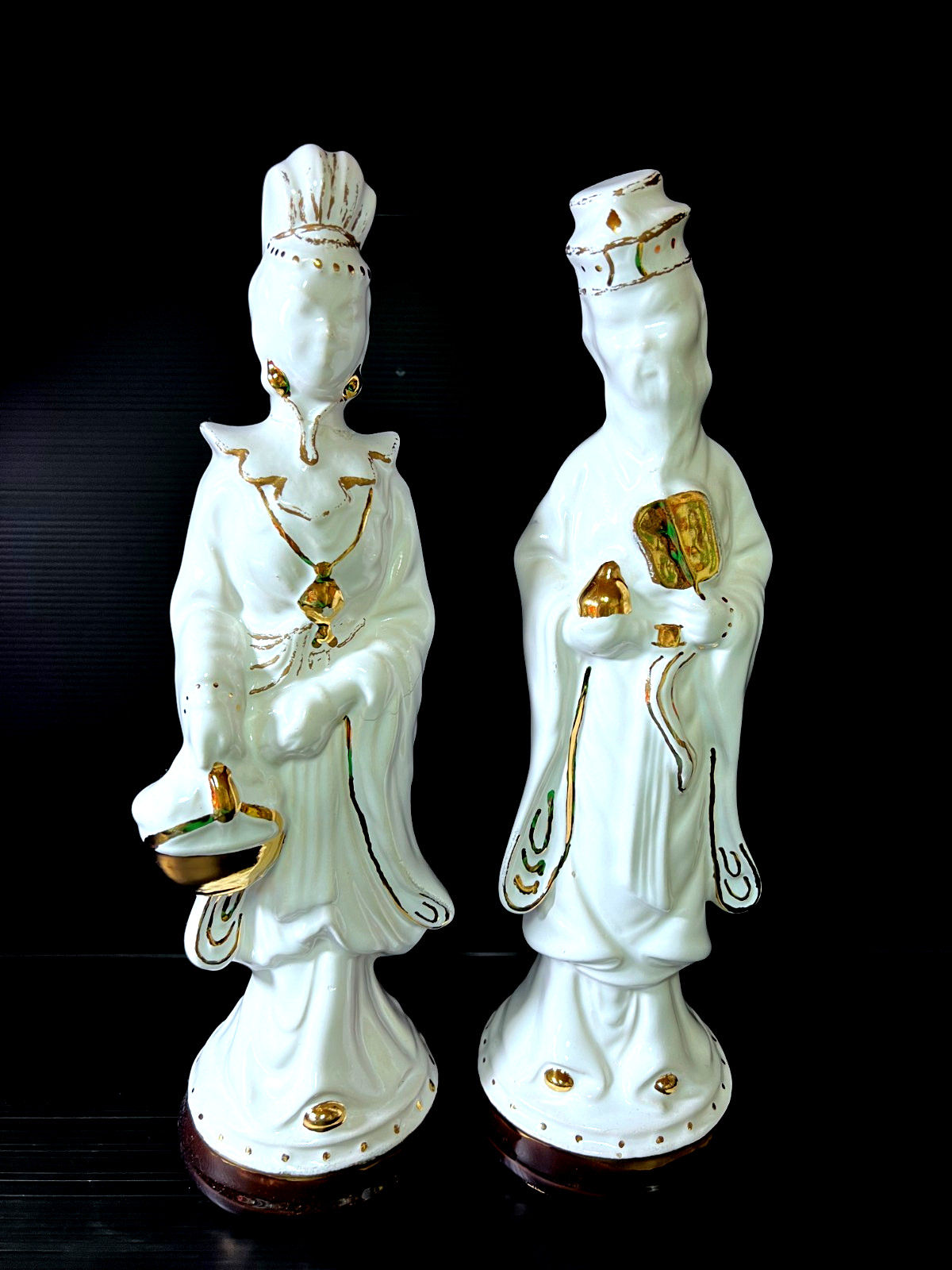 Vintage Asian Emperor & Empress Figurines – 32cm Tall Porcelain Pair –